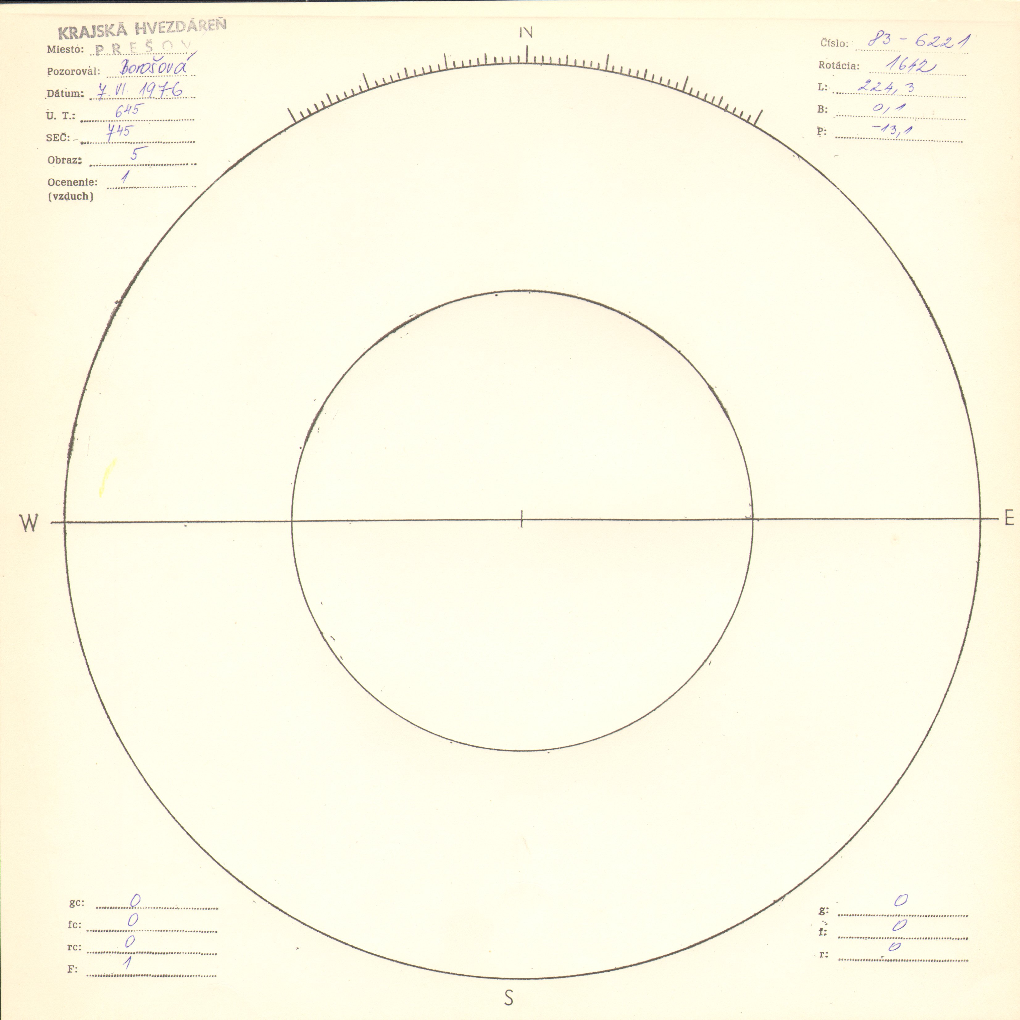 Obrázok zákresu Slnka na deň 07.06.1976