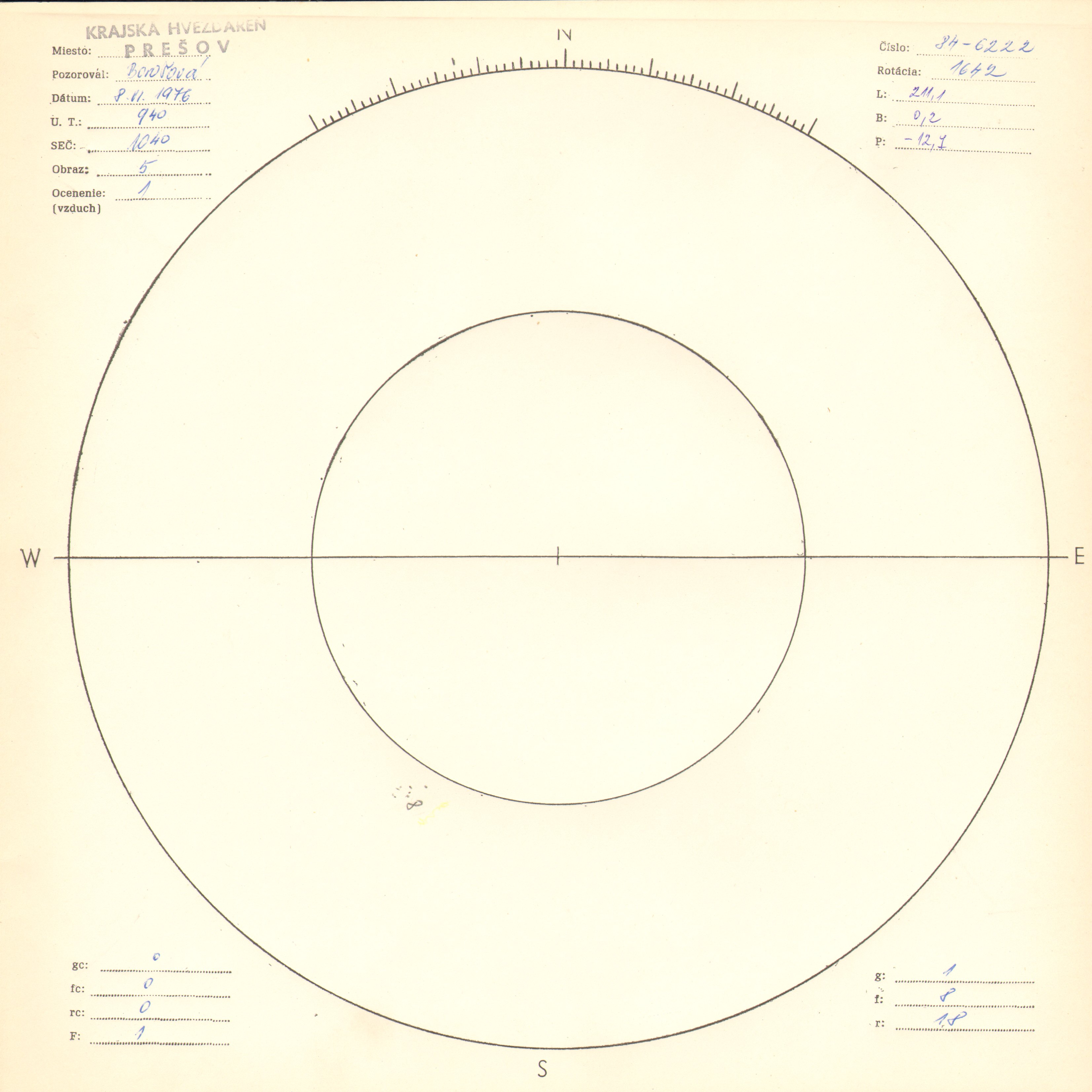 Obrázok zákresu Slnka na deň 08.06.1976
