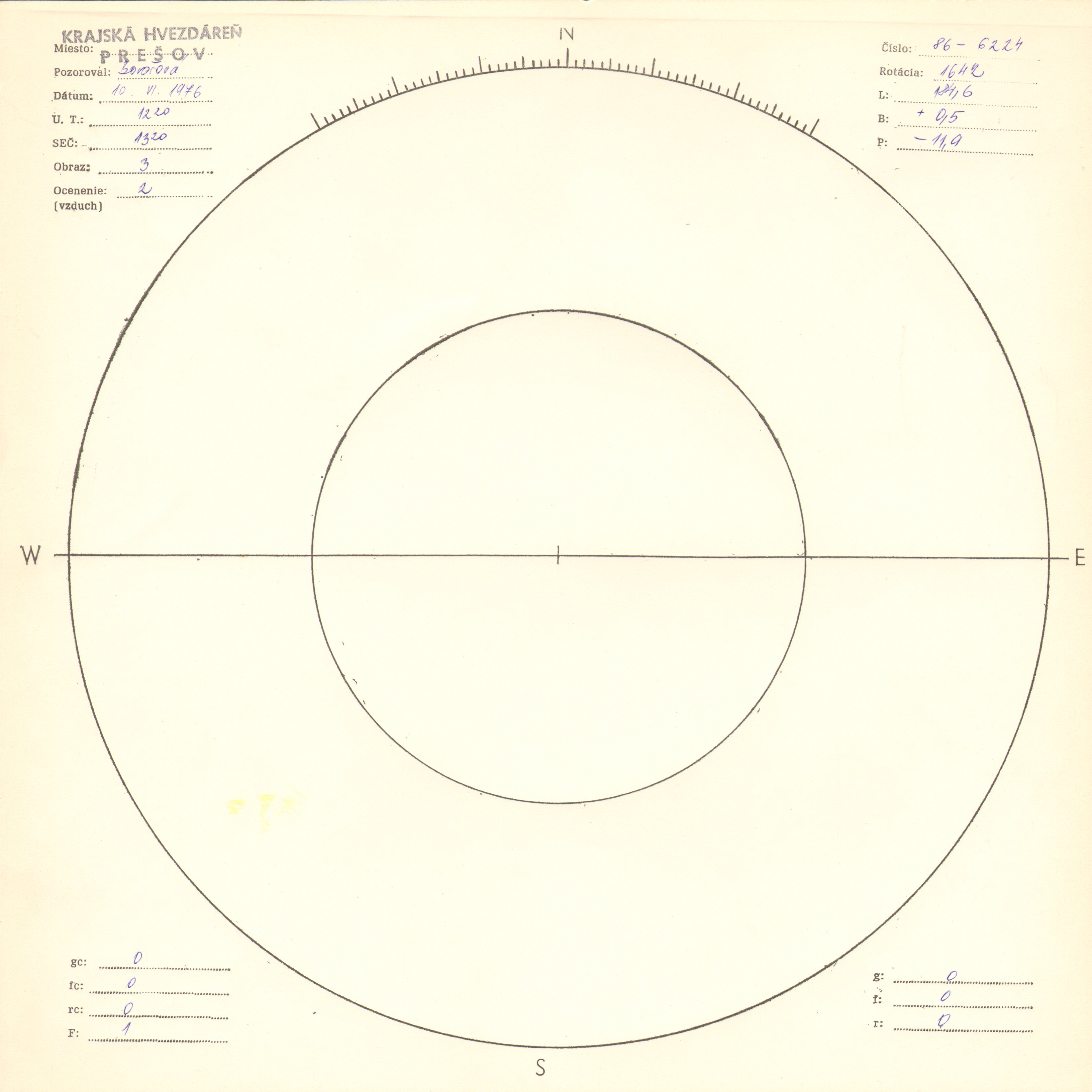 Obrázok zákresu Slnka na deň 10.06.1976