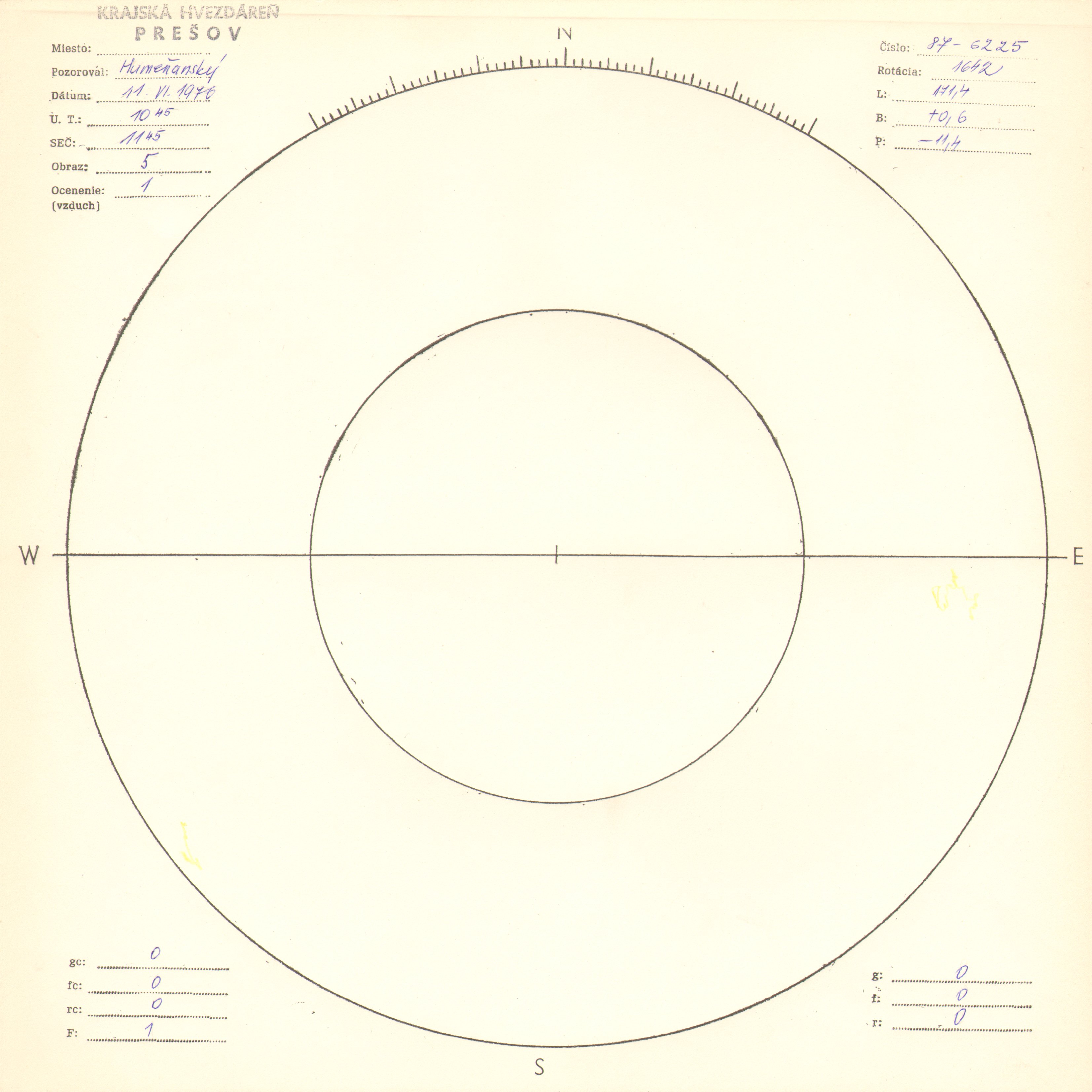 Obrázok zákresu Slnka na deň 11.06.1976