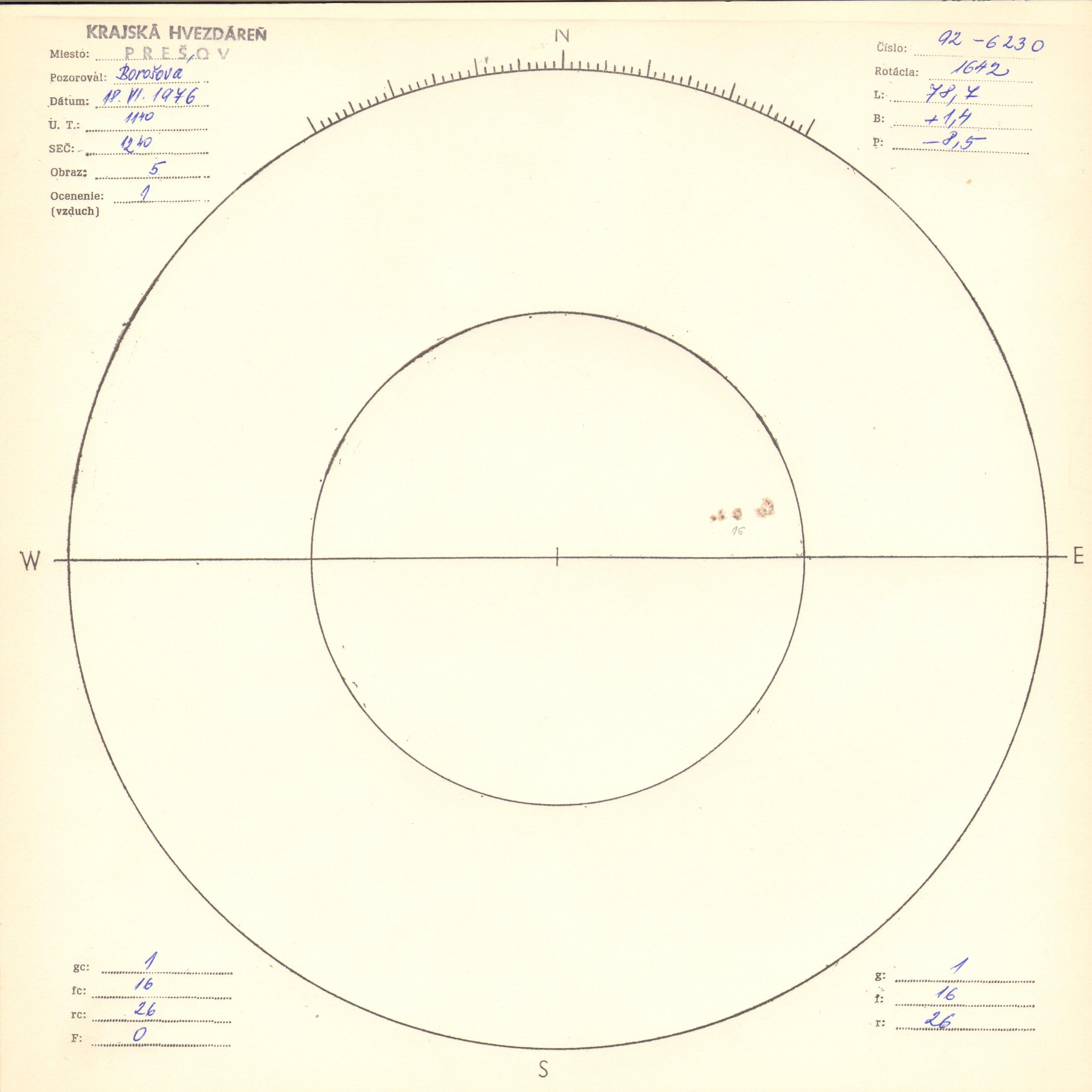 Obrázok zákresu Slnka na deň 18.06.1976