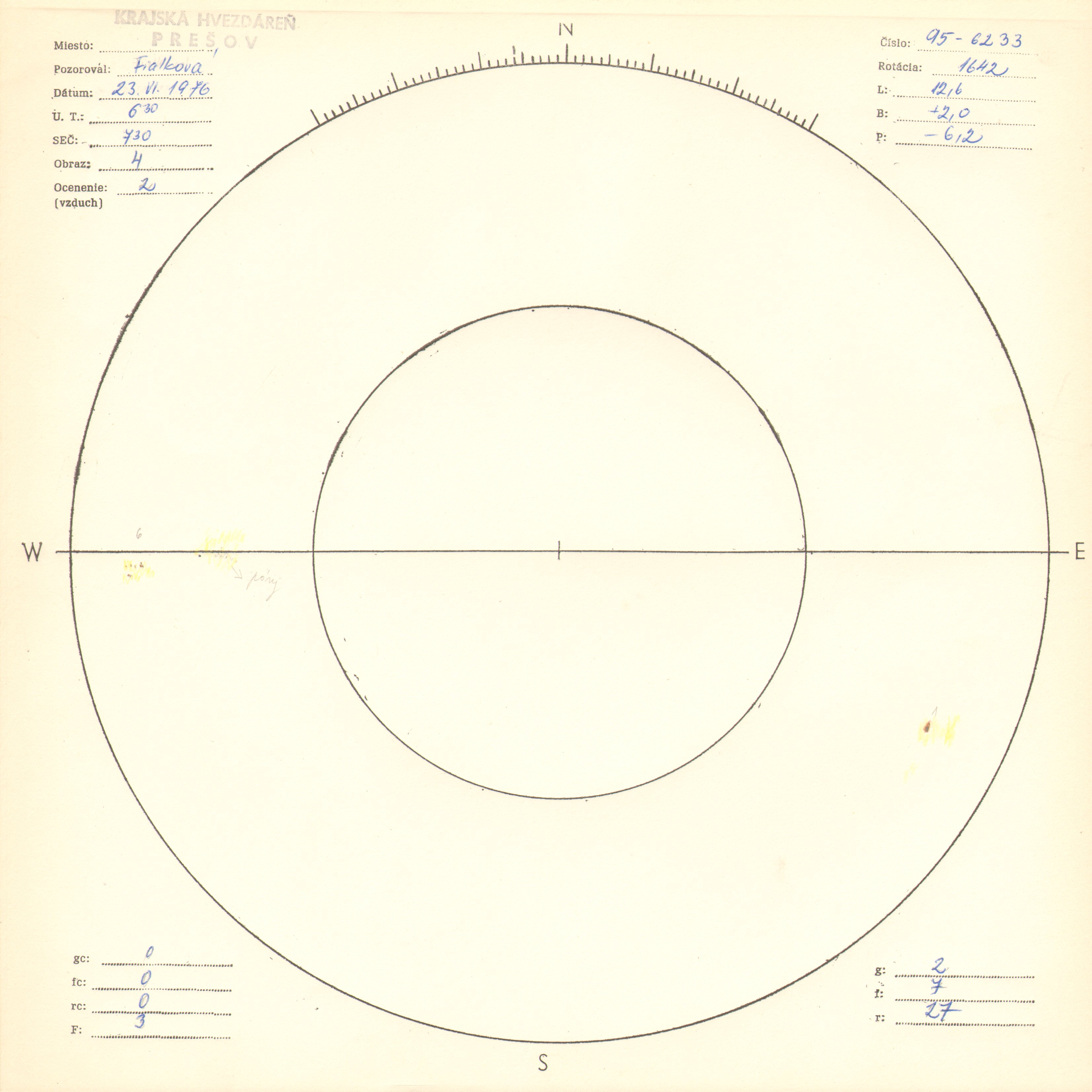 Obrázok zákresu Slnka na deň 23.06.1976