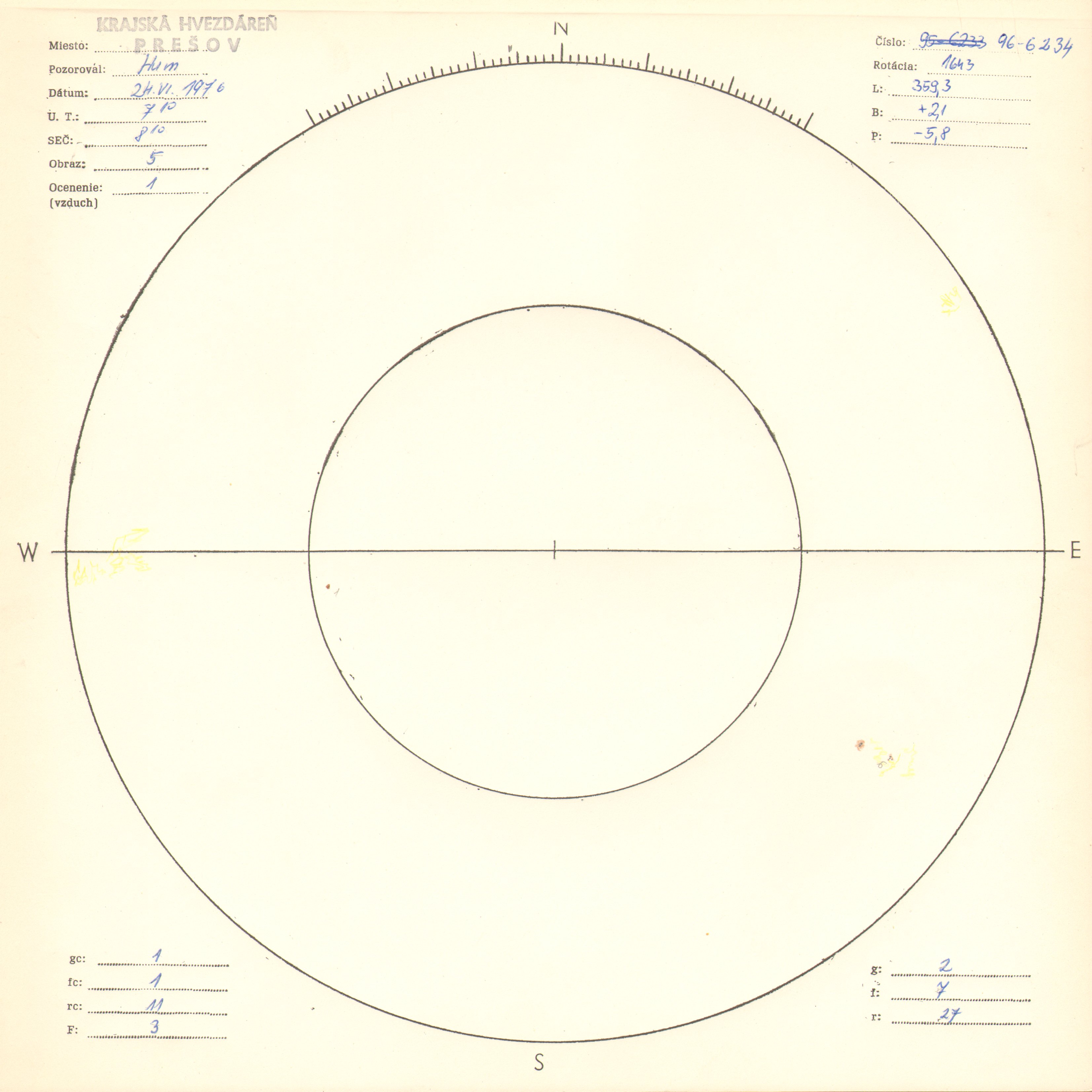 Obrázok zákresu Slnka na deň 24.06.1976