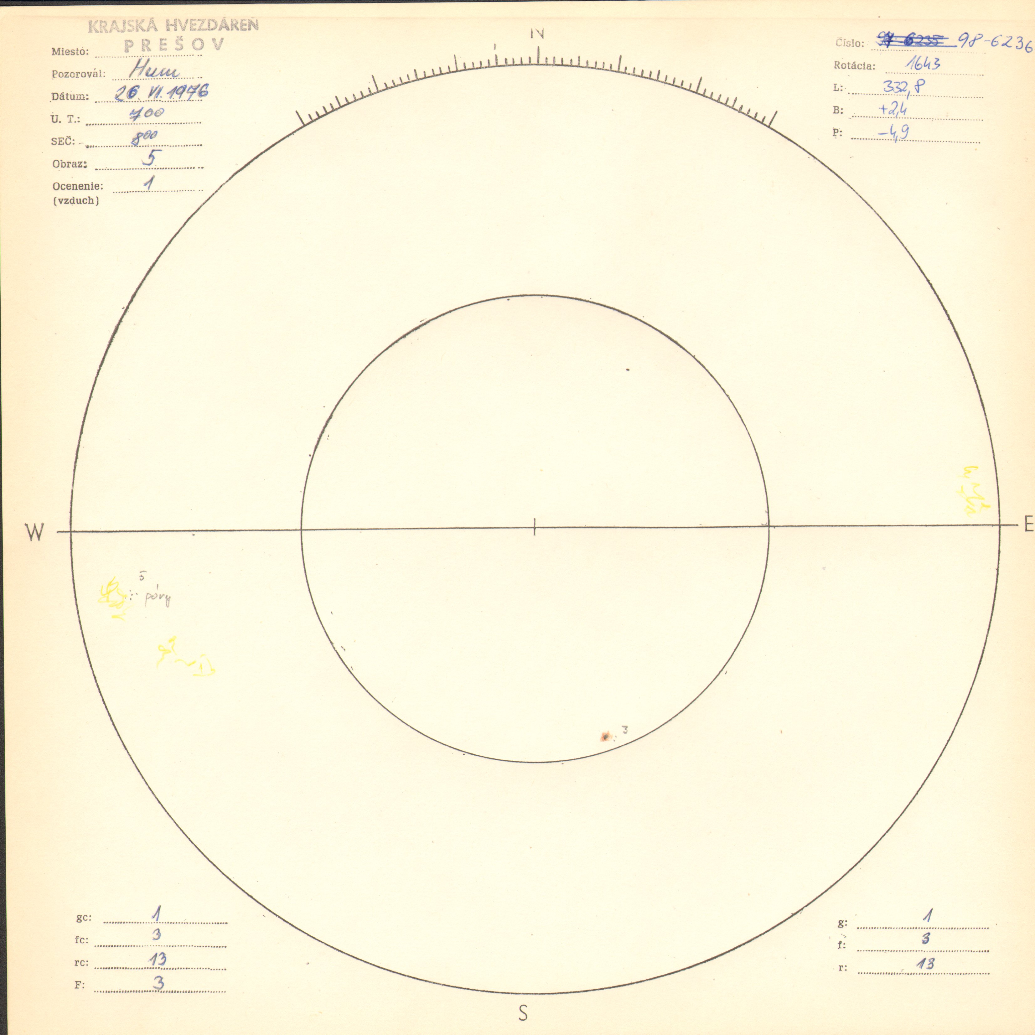 Obrázok zákresu Slnka na deň 26.06.1976