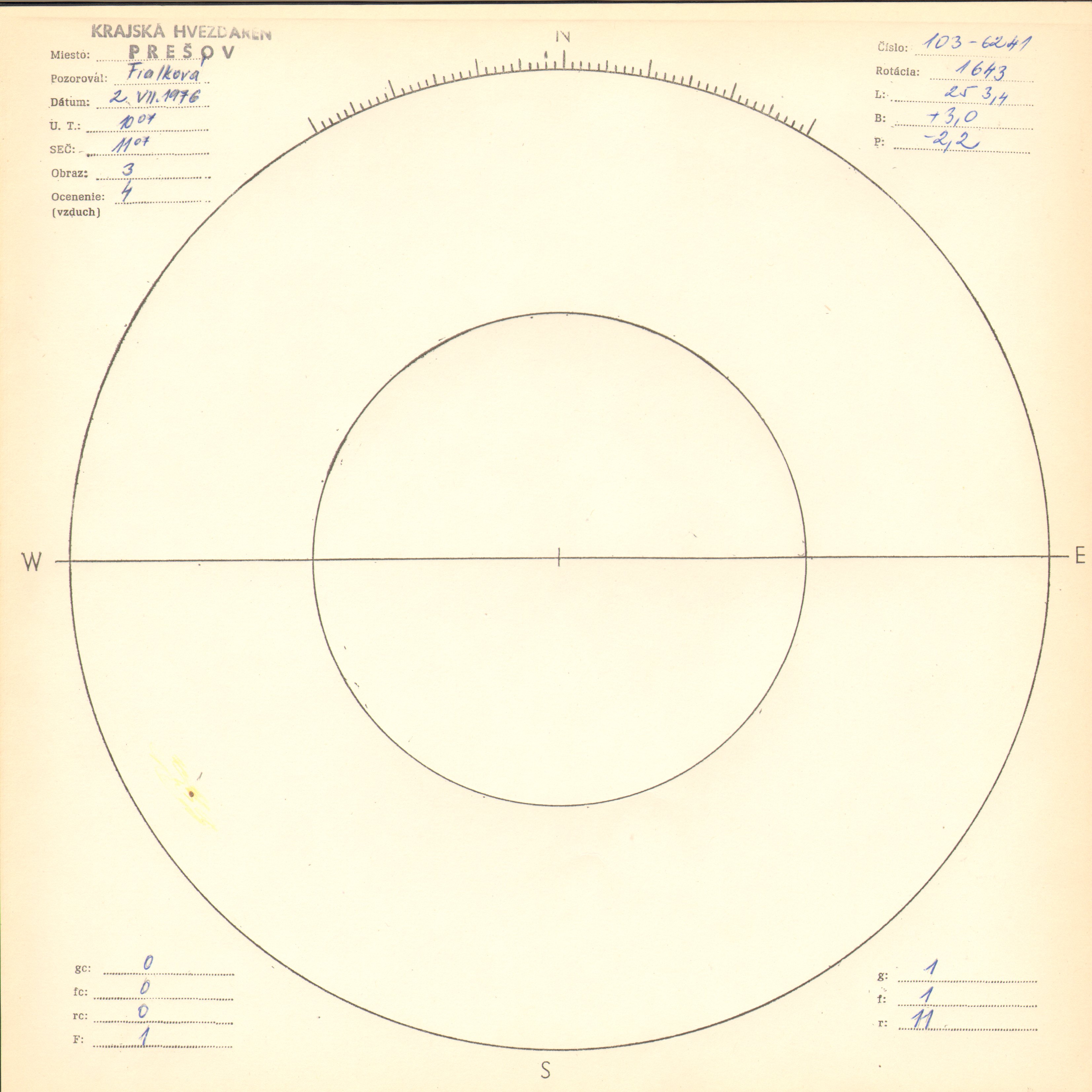 Obrázok zákresu Slnka na deň 02.07.1976