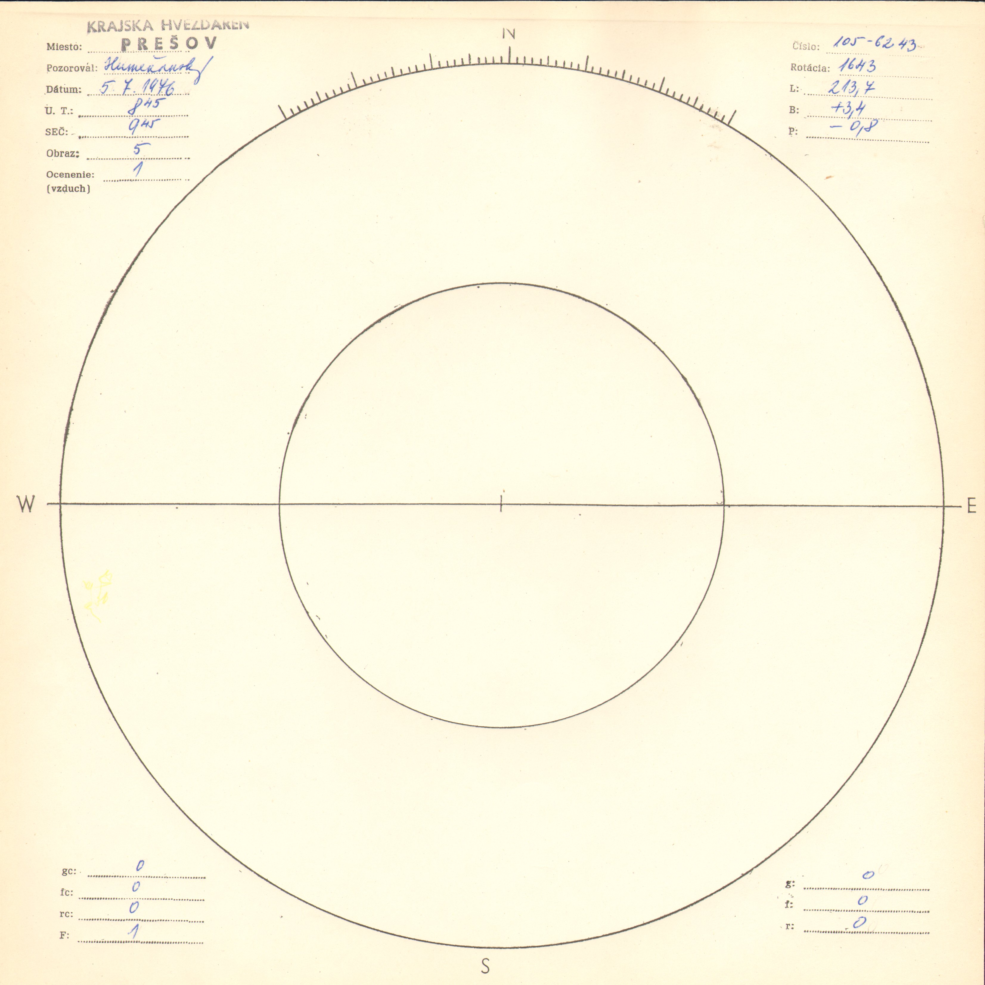 Obrázok zákresu Slnka na deň 05.07.1976