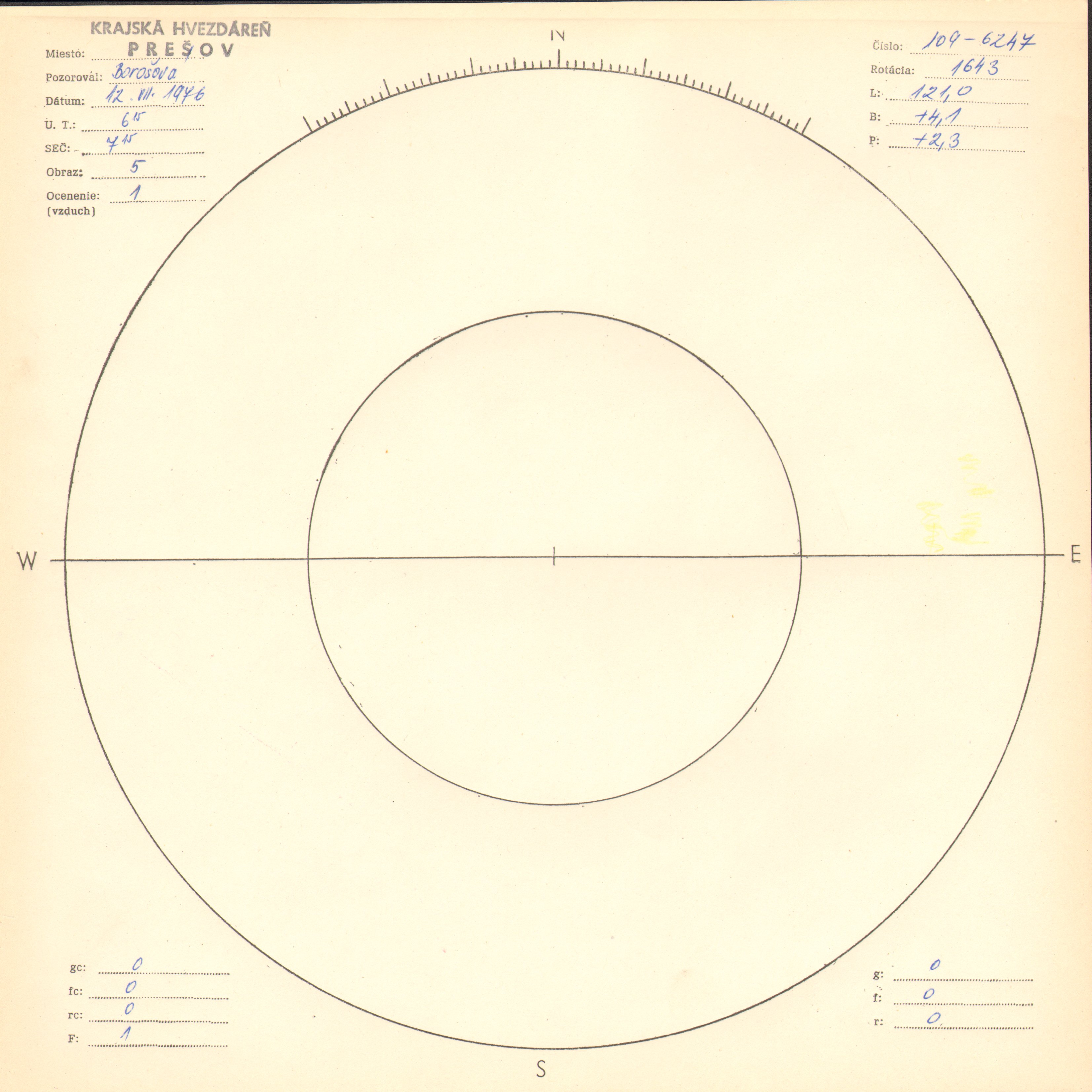 Obrázok zákresu Slnka na deň 12.07.1976