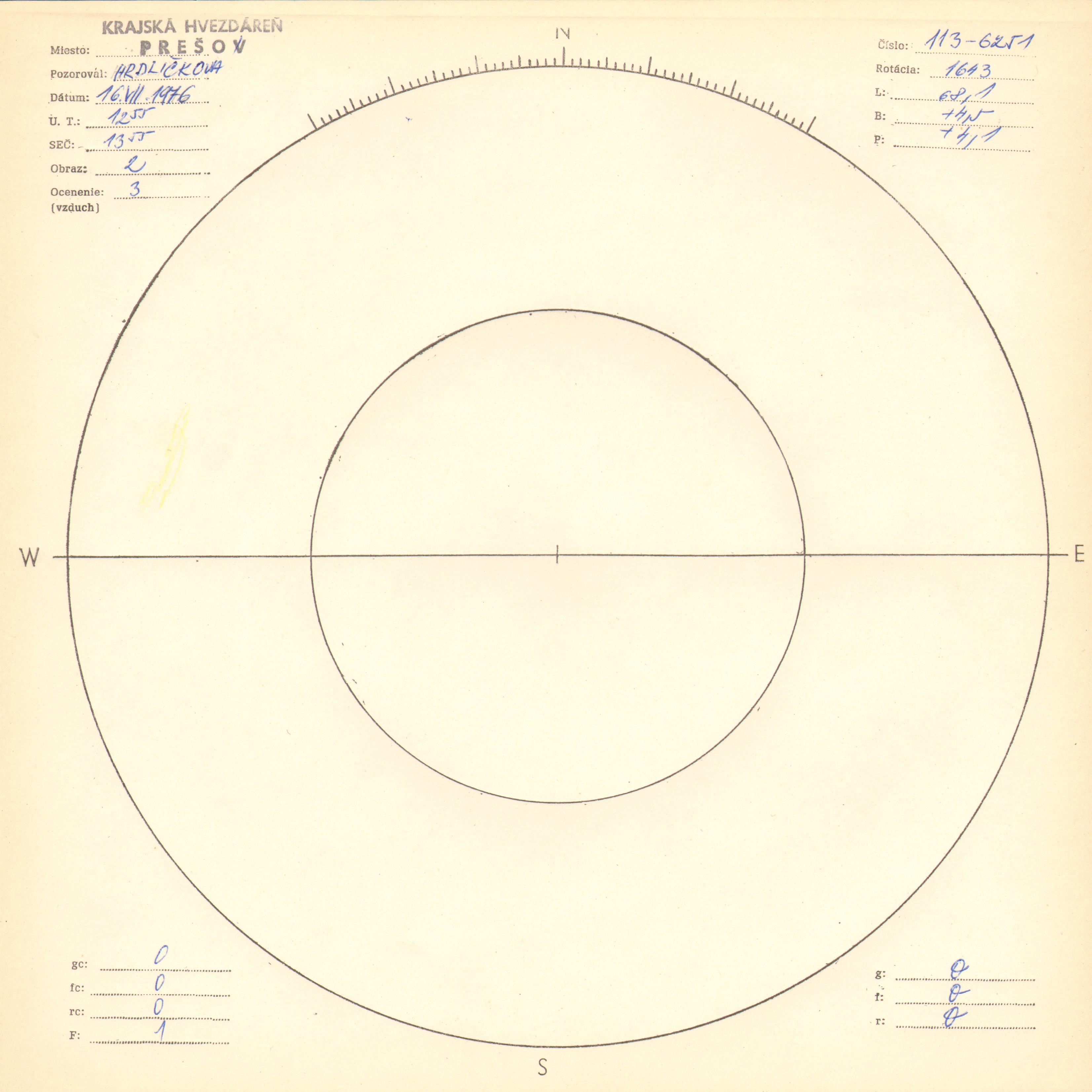 Obrázok zákresu Slnka na deň 16.07.1976