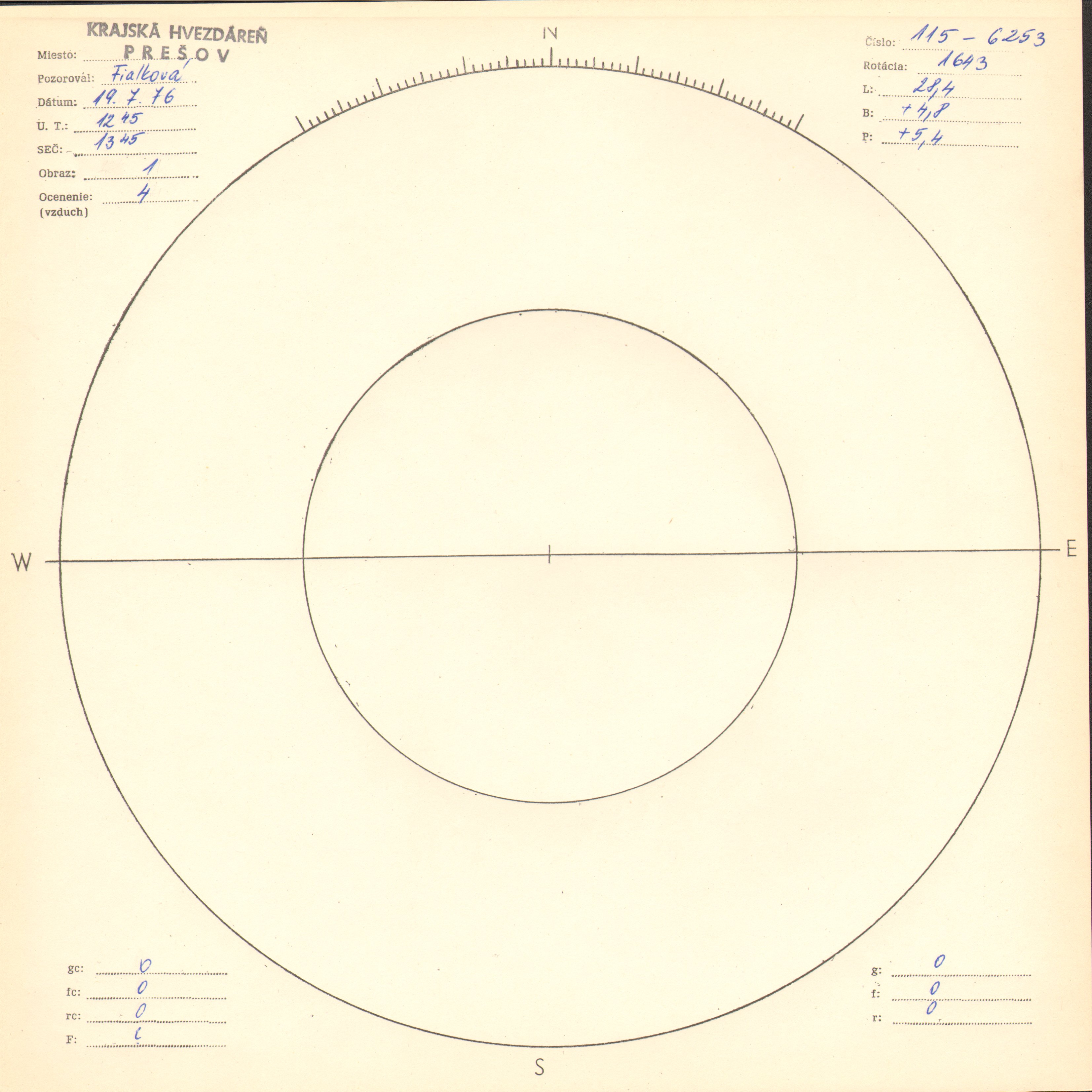 Obrázok zákresu Slnka na deň 19.07.1976