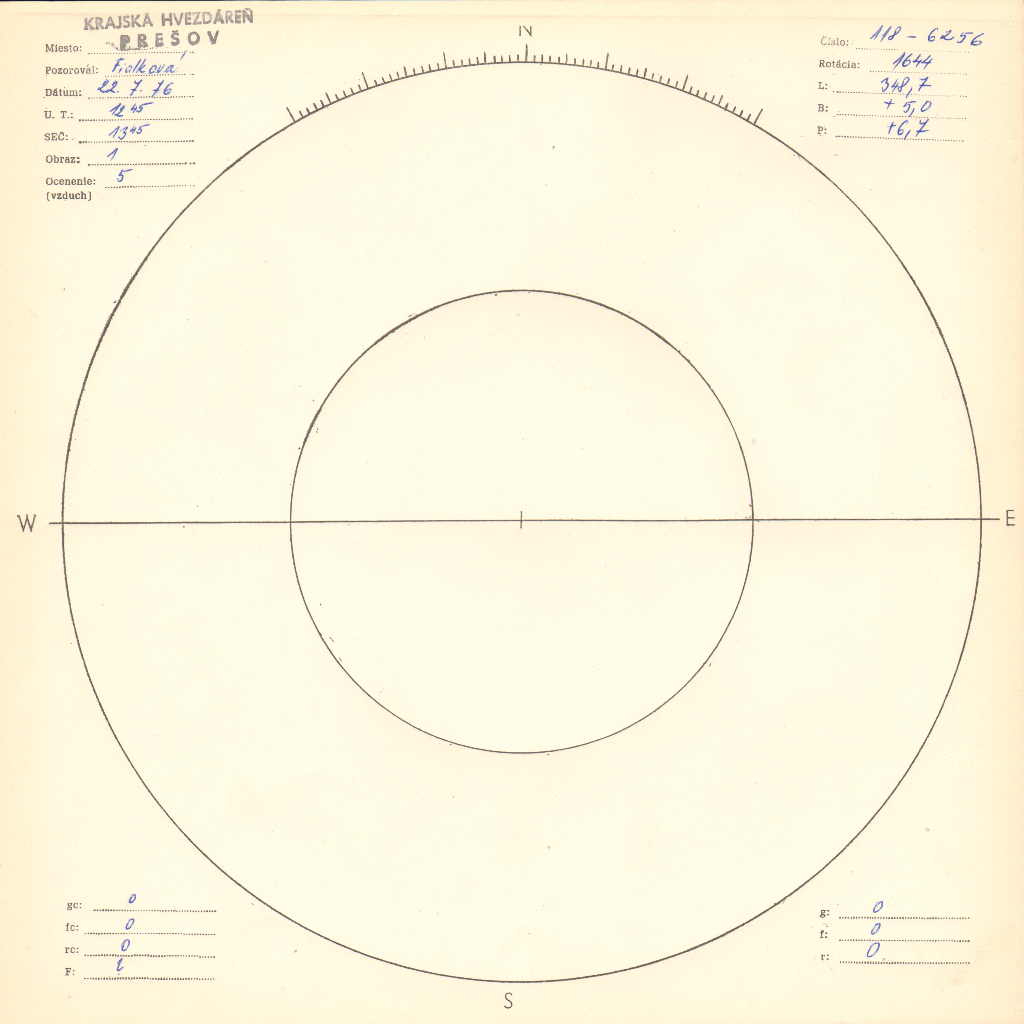 Obrázok zákresu Slnka na deň 22.07.1976