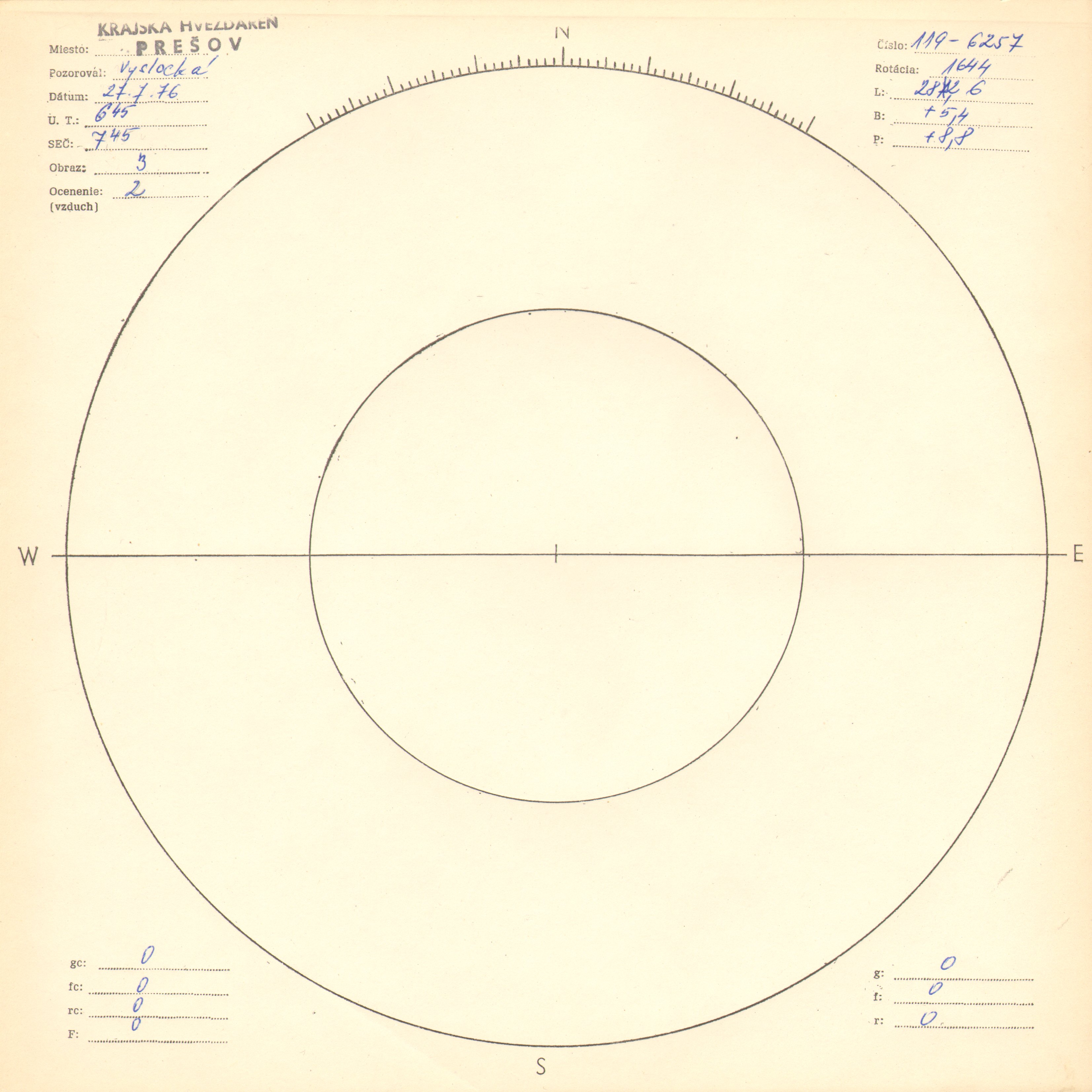 Obrázok zákresu Slnka na deň 27.07.1976