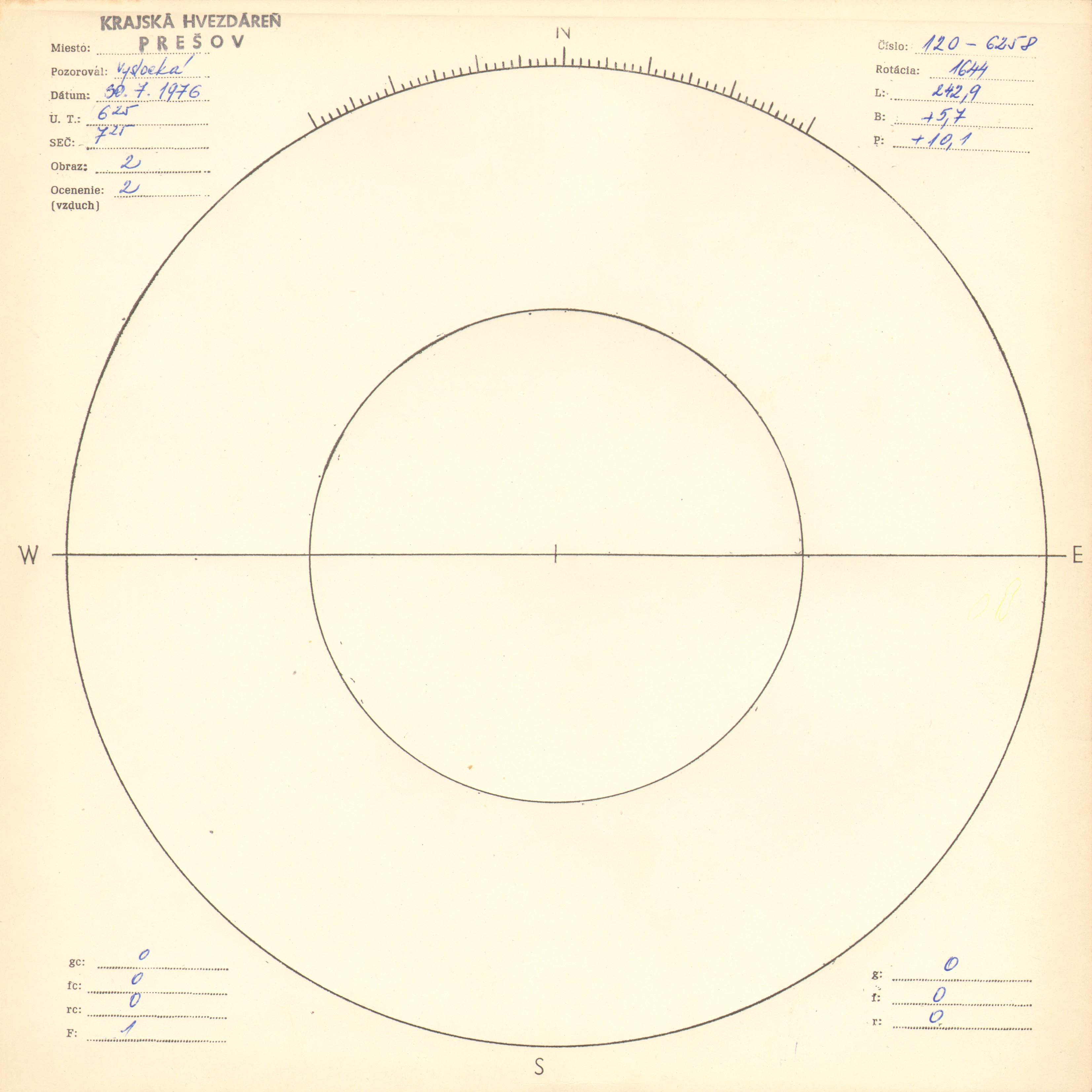 Obrázok zákresu Slnka na deň 30.07.1976