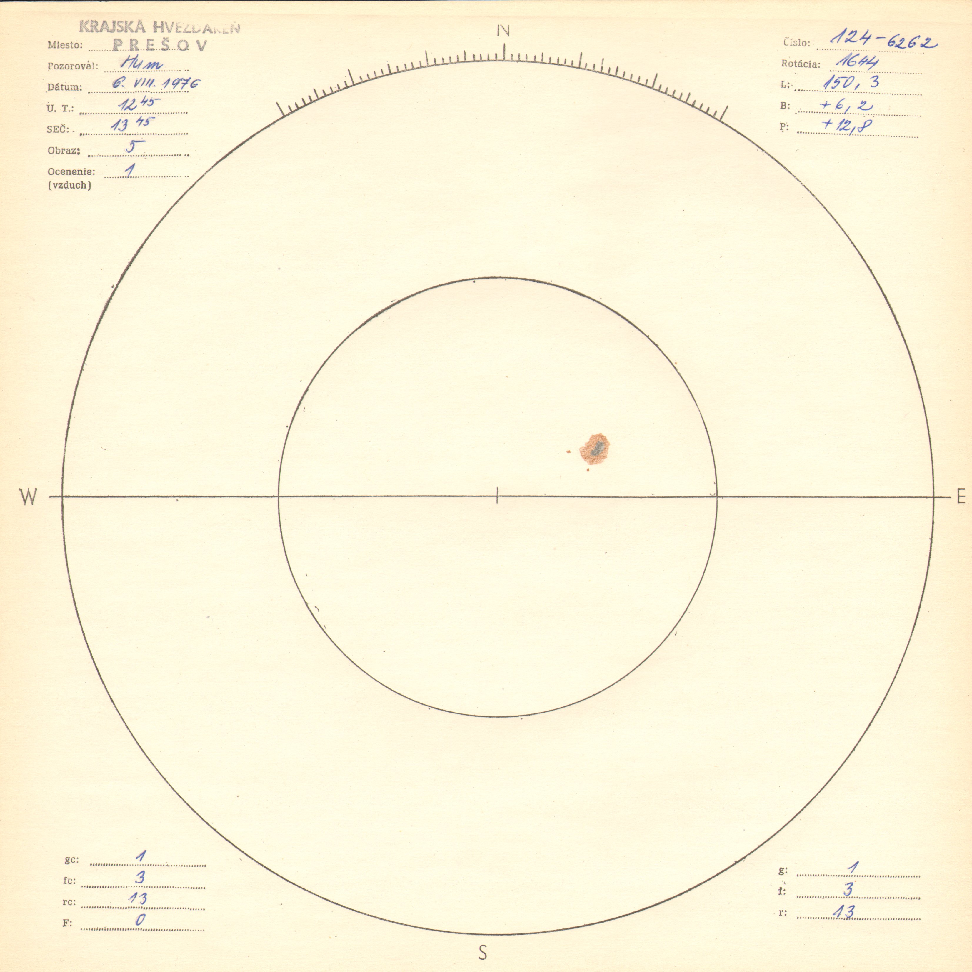Obrázok zákresu Slnka na deň 06.08.1976
