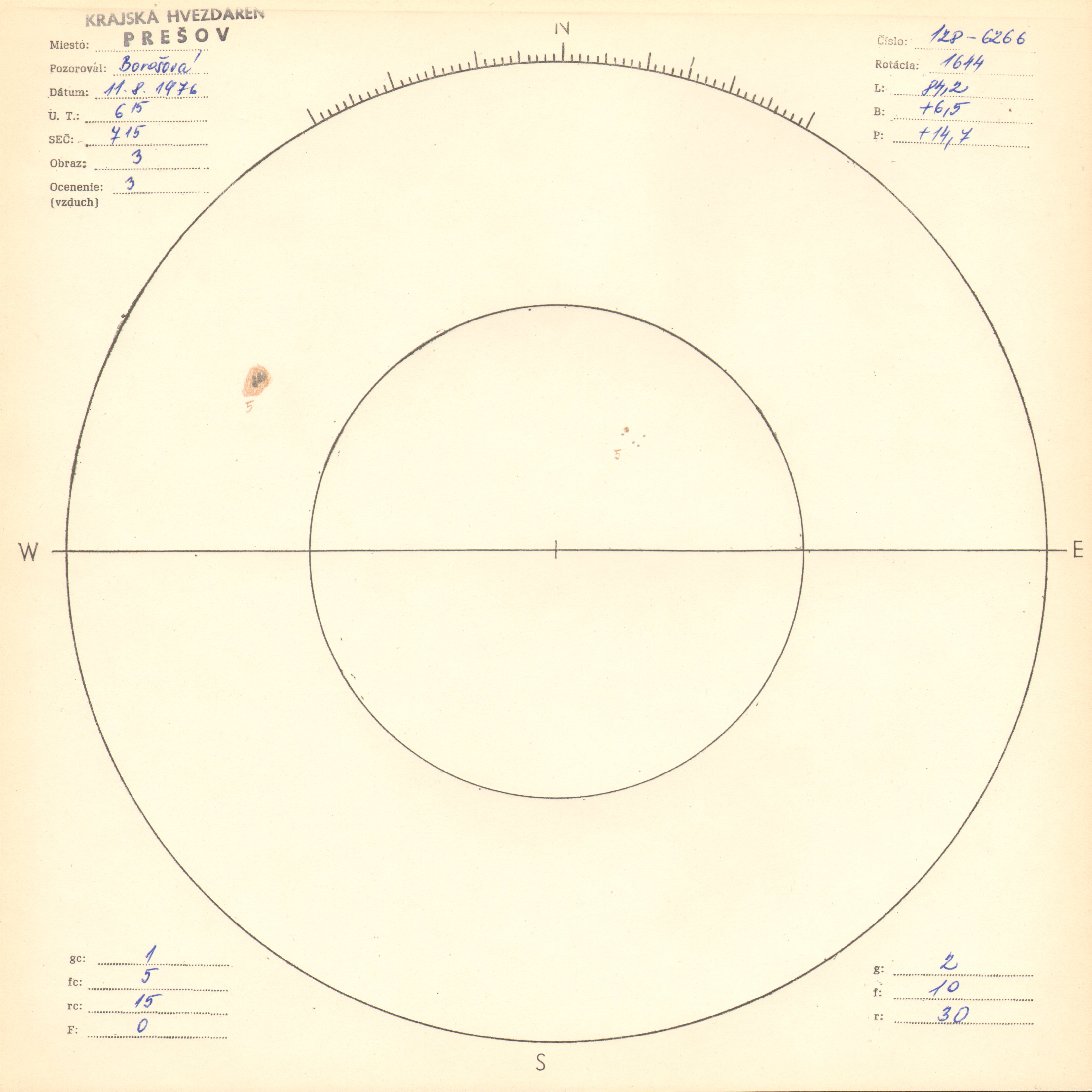 Obrázok zákresu Slnka na deň 11.08.1976