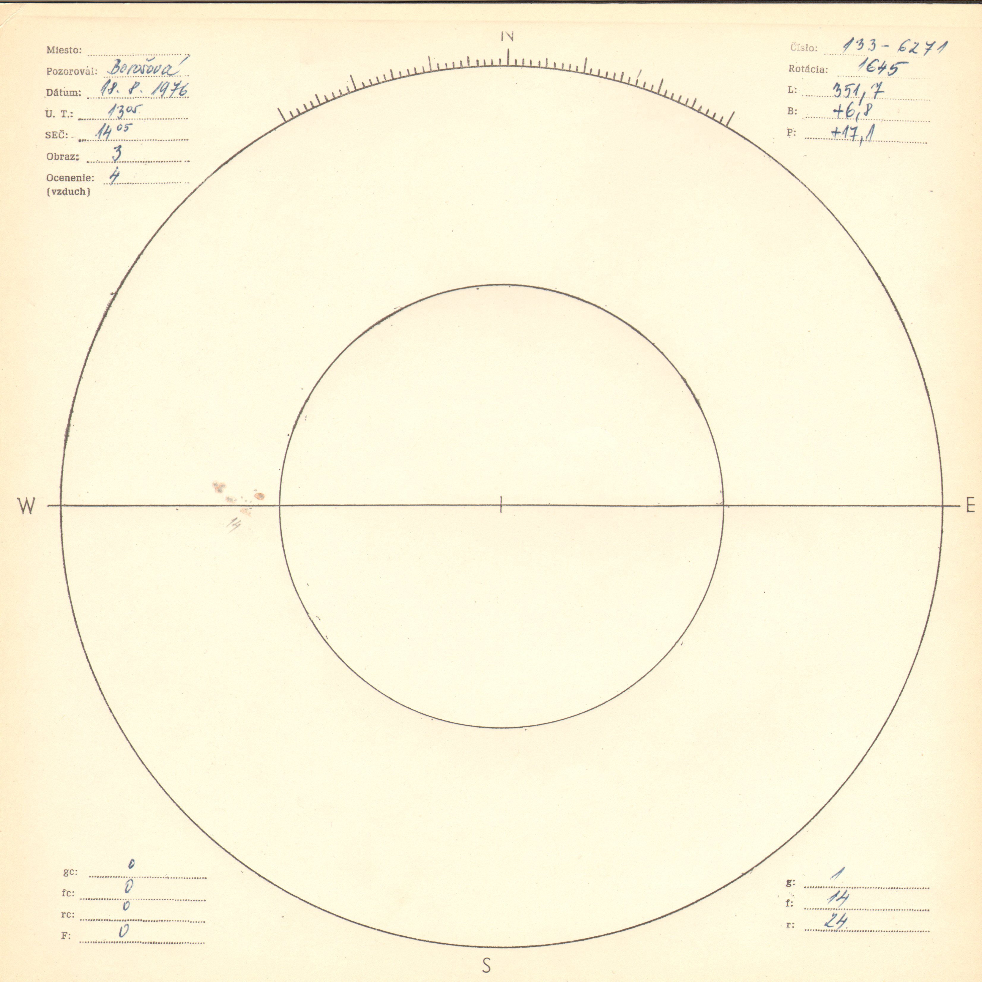Obrázok zákresu Slnka na deň 18.08.1976