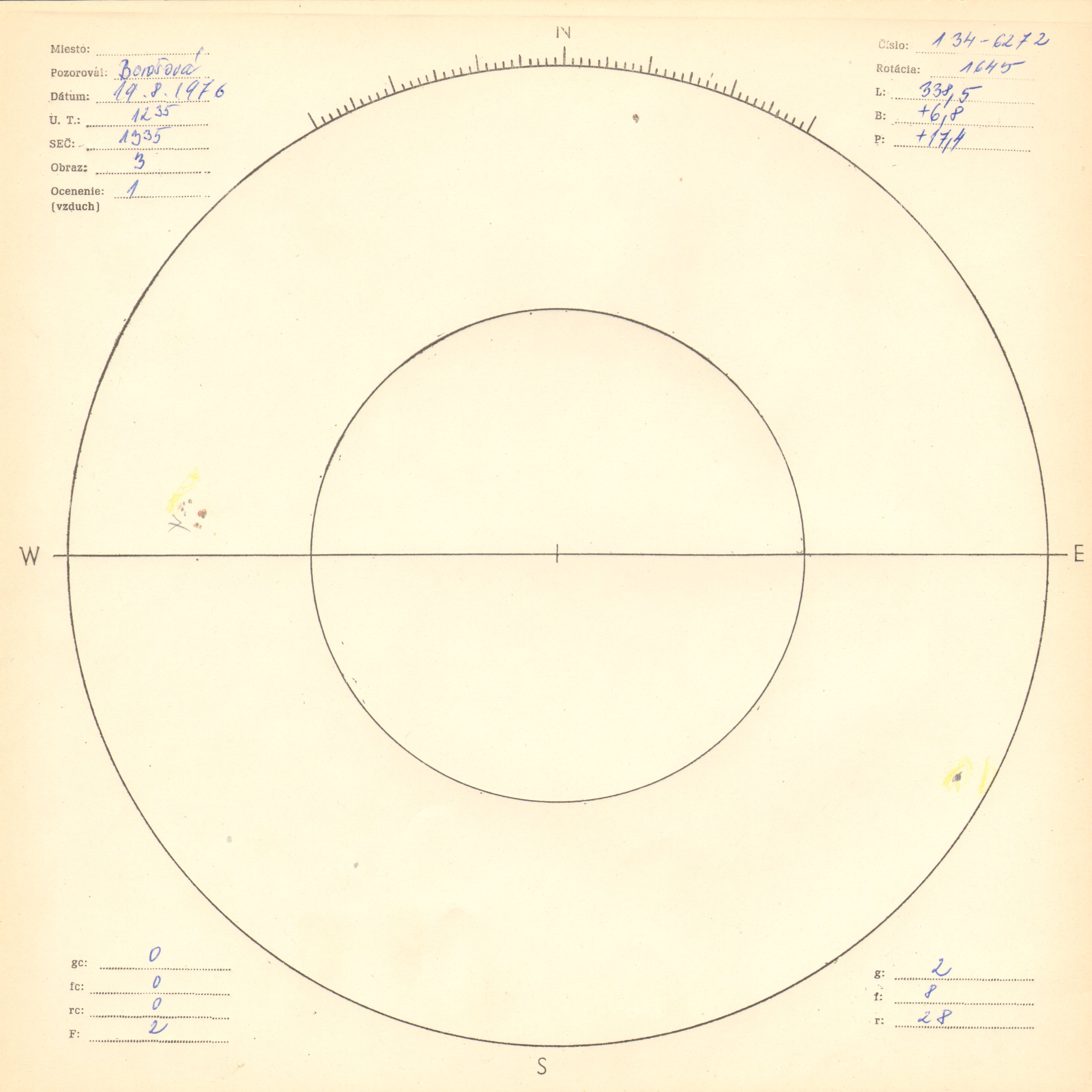 Obrázok zákresu Slnka na deň 19.08.1976