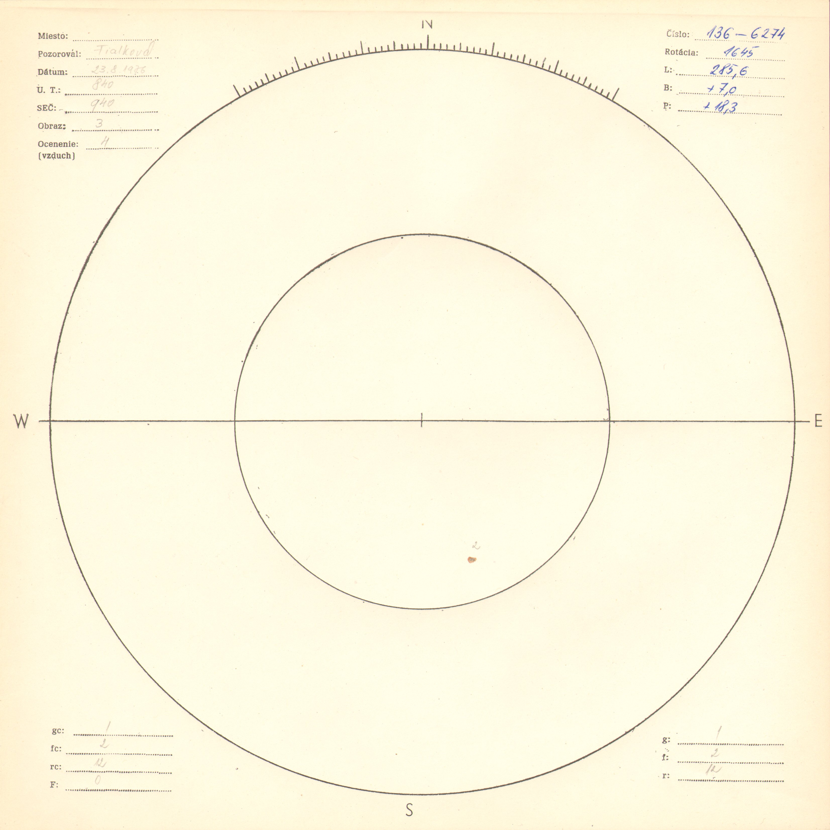 Obrázok zákresu Slnka na deň 23.08.1976