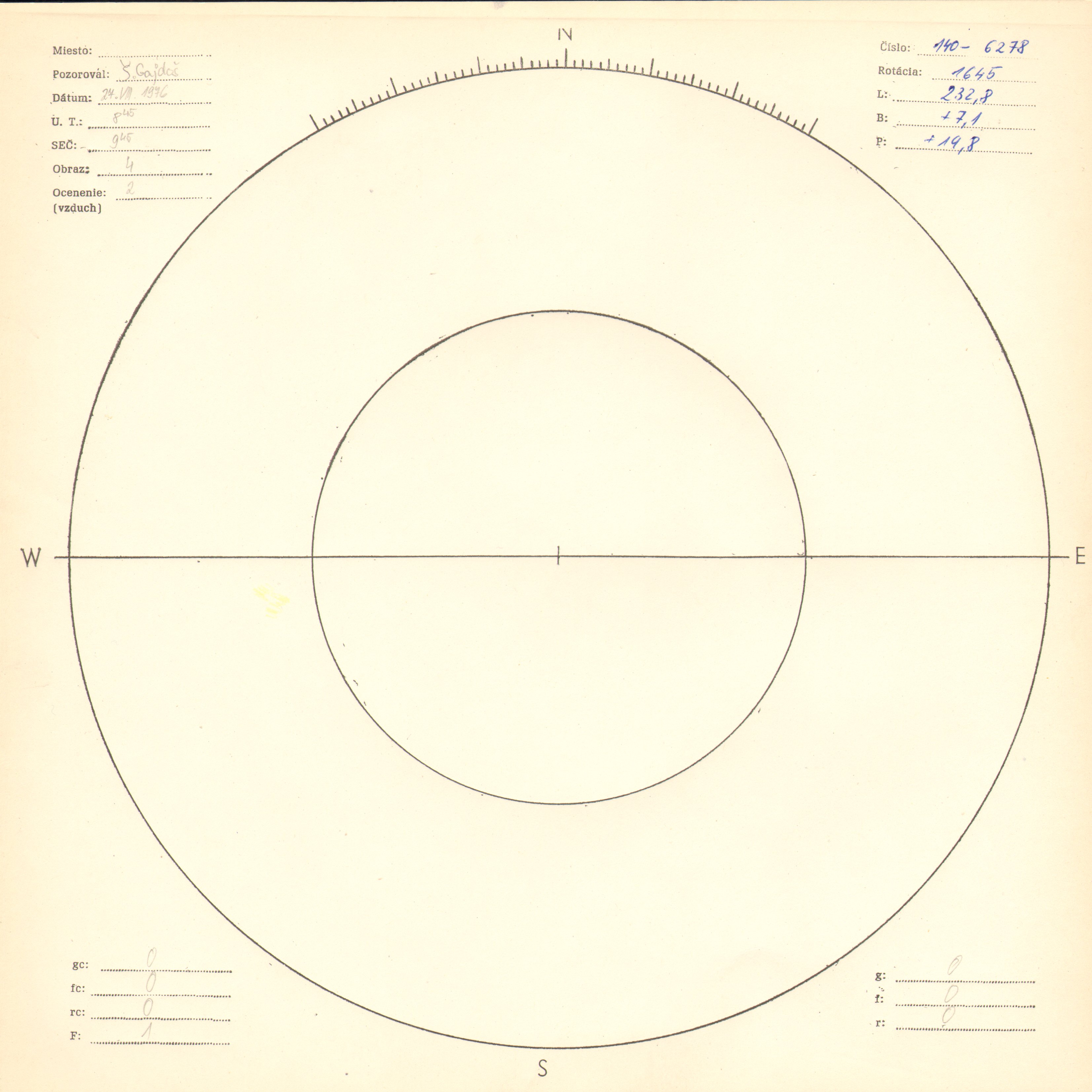 Obrázok zákresu Slnka na deň 27.08.1976