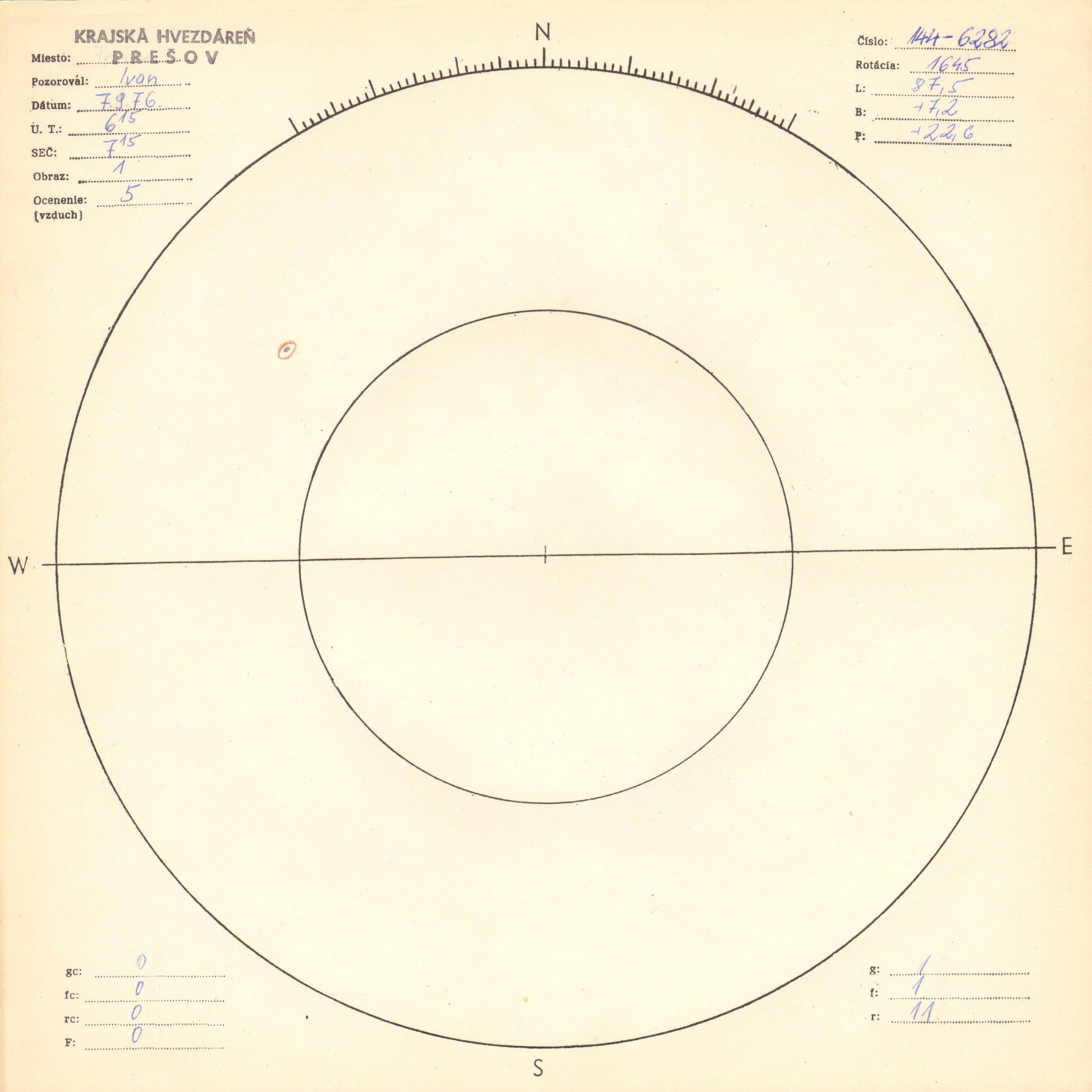 Obrázok zákresu Slnka na deň 07.09.1976