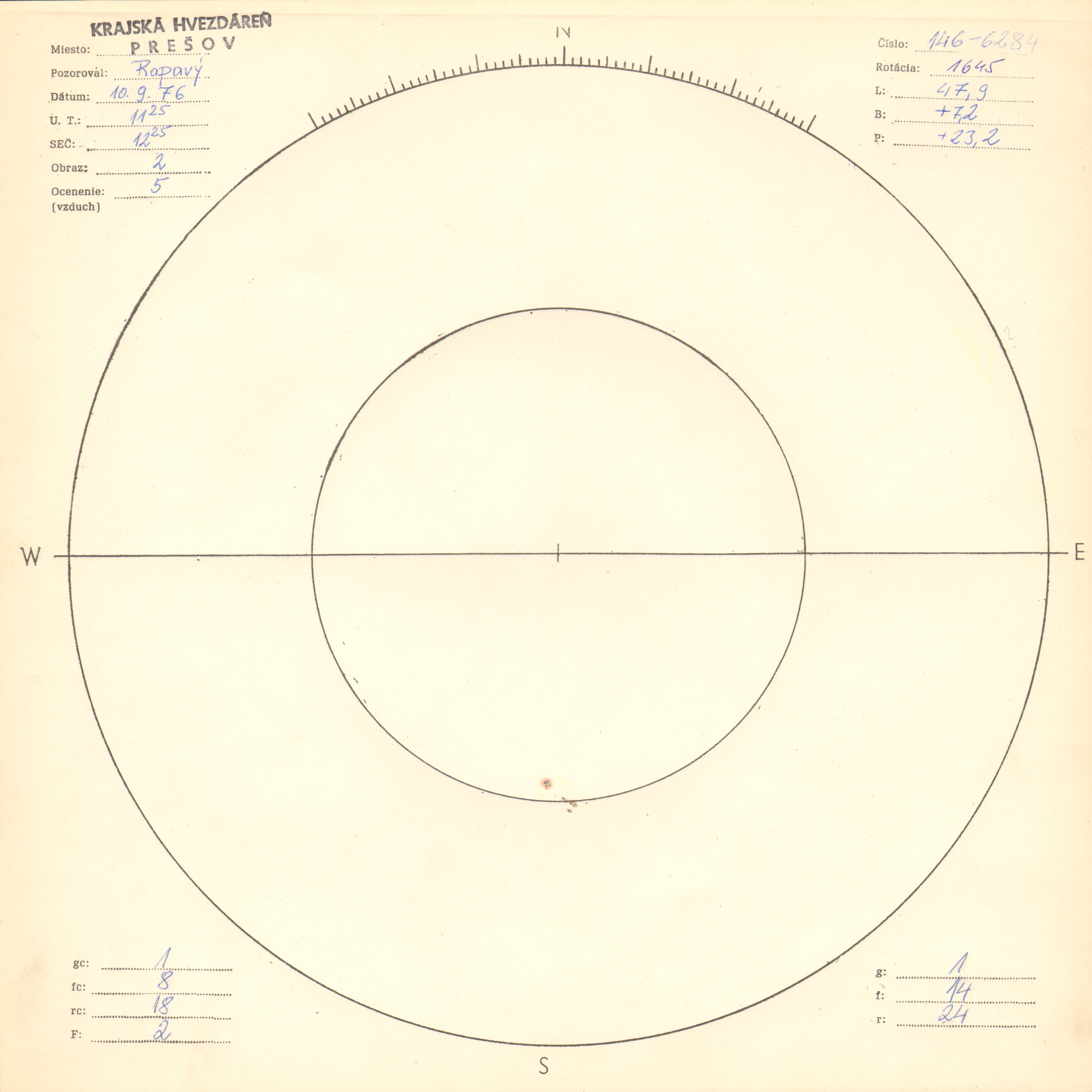 Obrázok zákresu Slnka na deň 10.09.1976