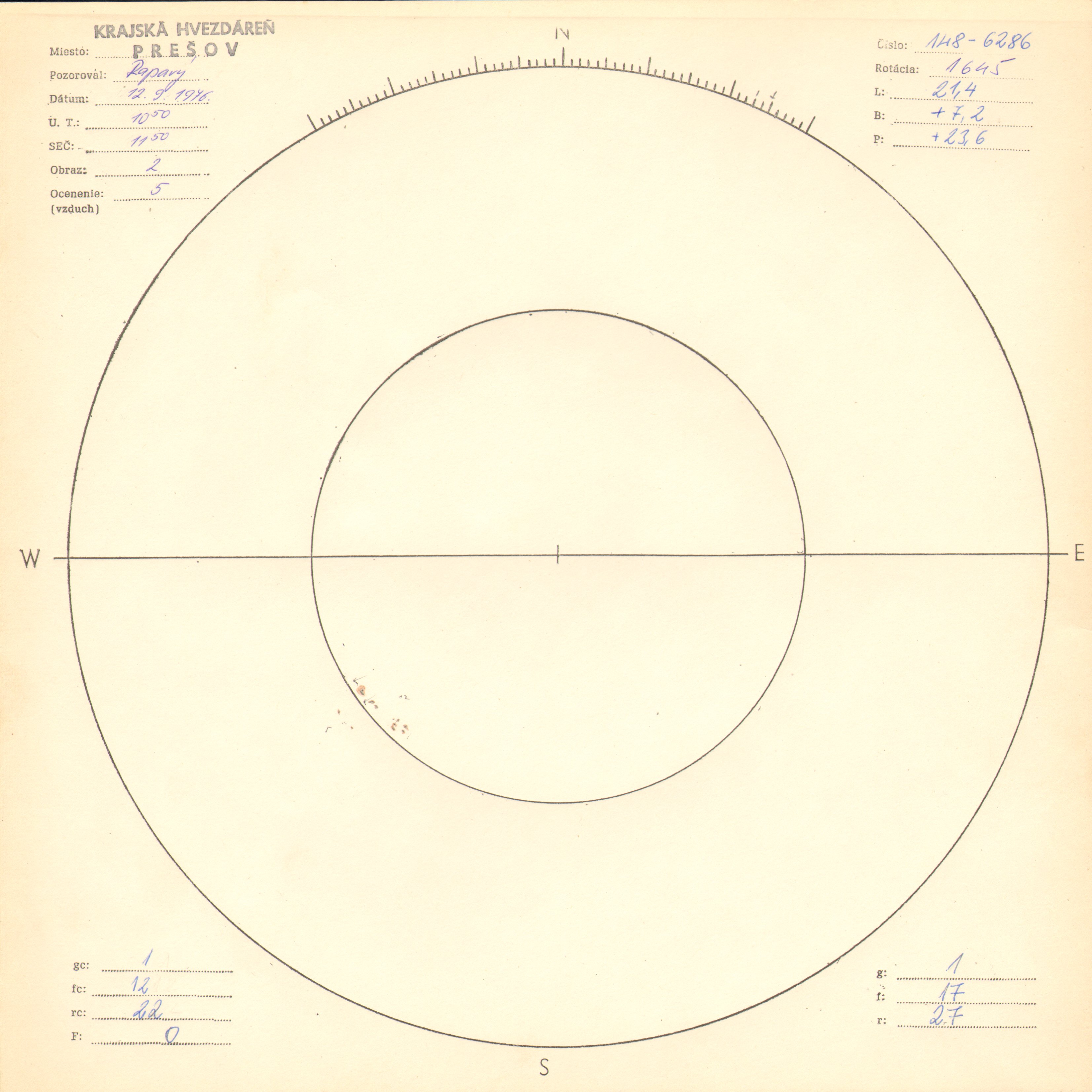 Obrázok zákresu Slnka na deň 12.09.1976