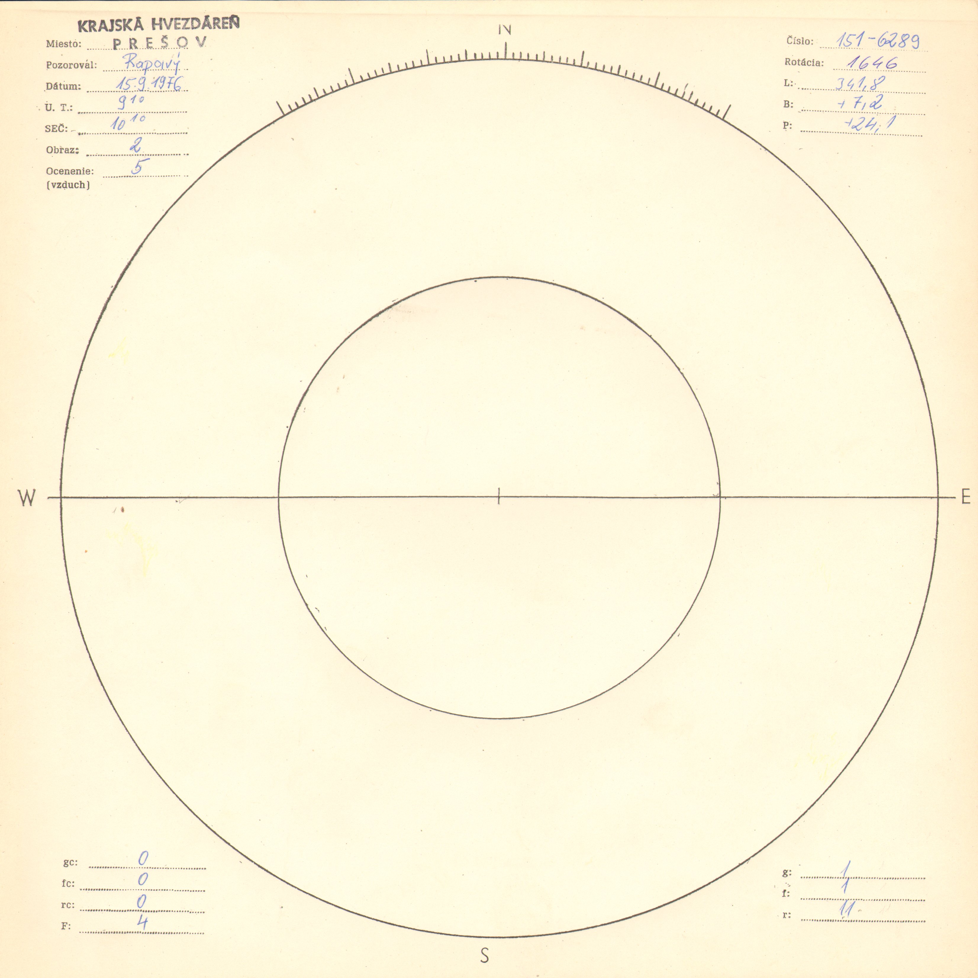 Obrázok zákresu Slnka na deň 15.09.1976