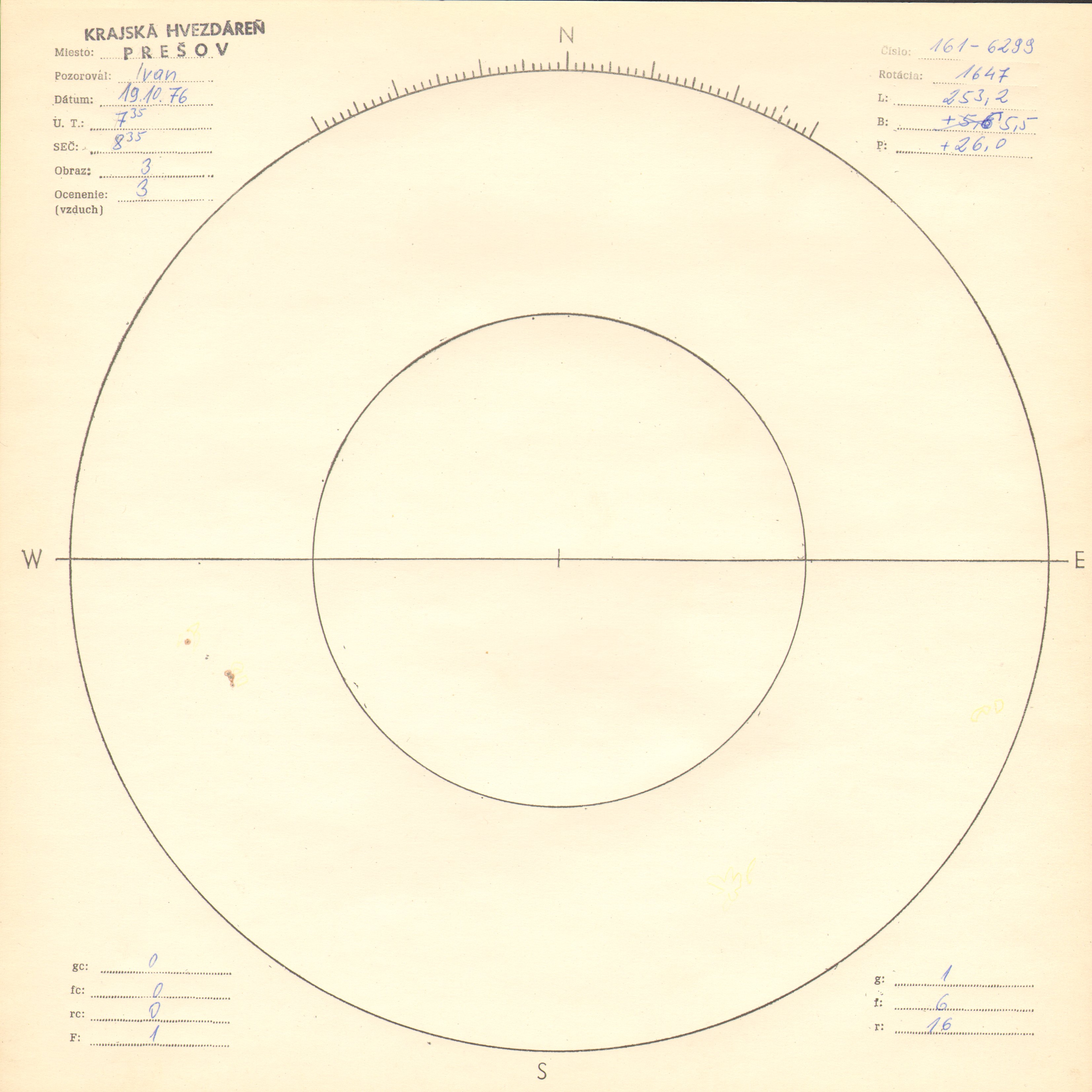 Obrázok zákresu Slnka na deň 19.10.1976