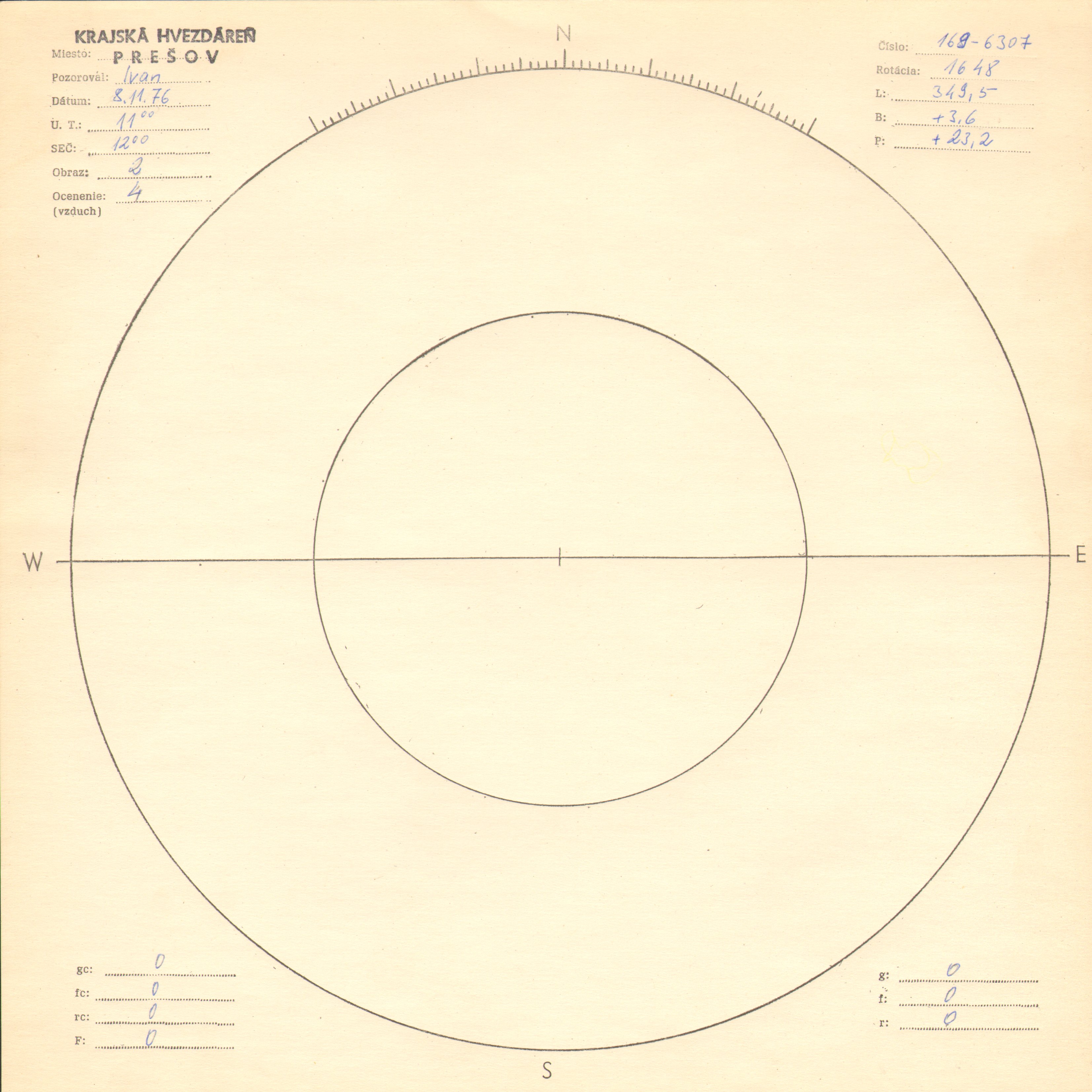 Obrázok zákresu Slnka na deň 08.11.1976