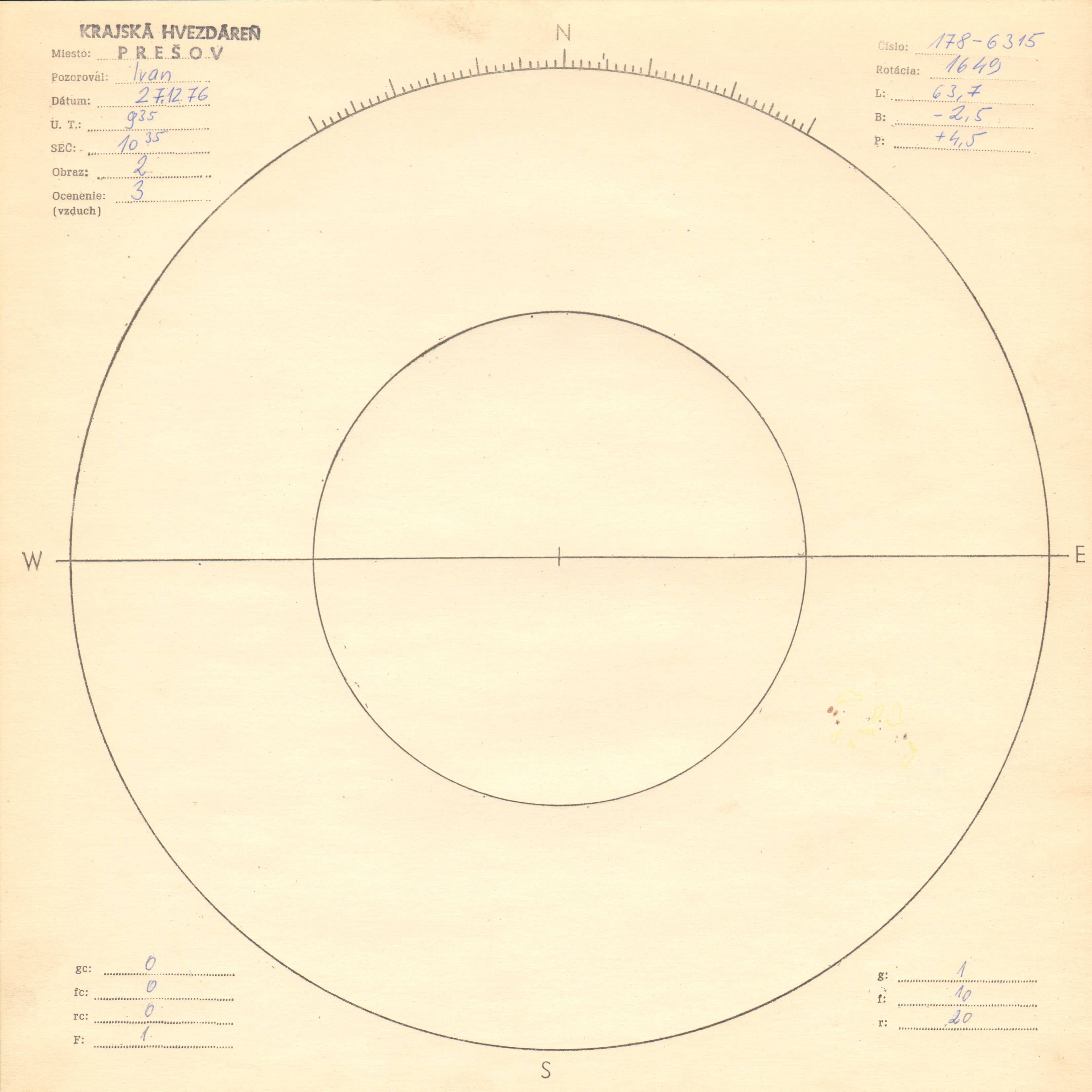 Obrázok zákresu Slnka na deň 27.12.1976