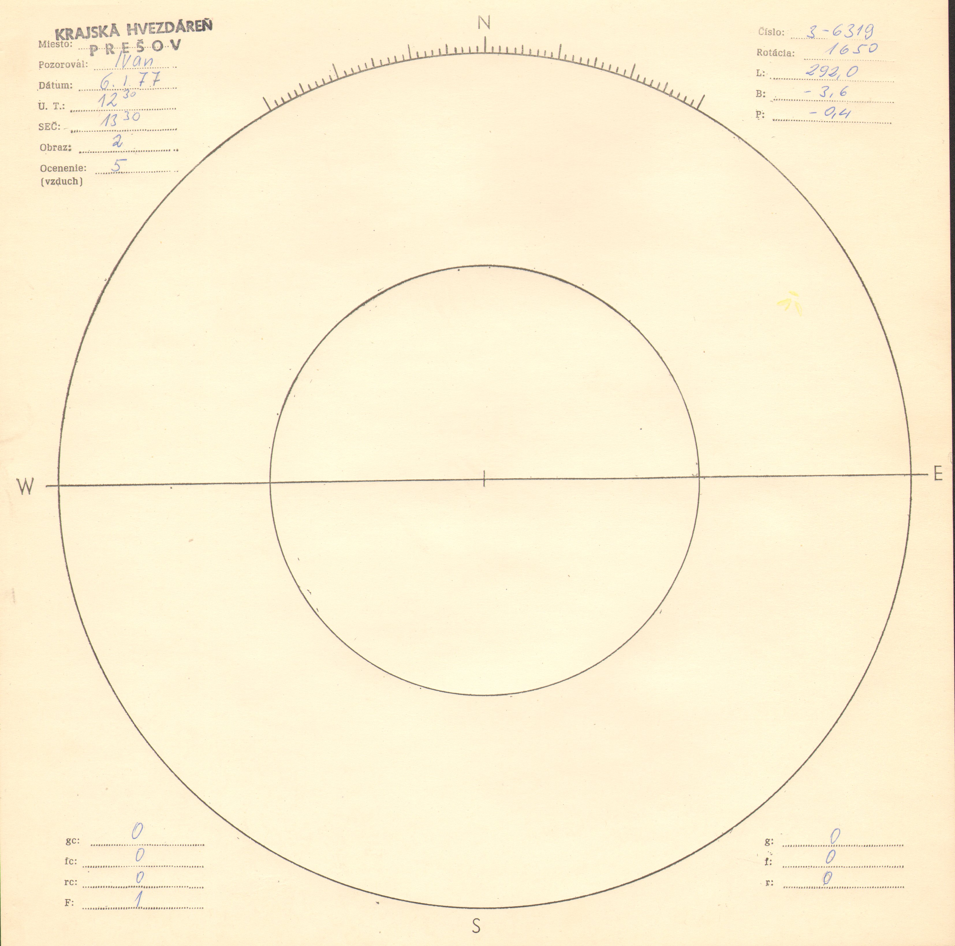 Obrázok zákresu Slnka na deň 06.01.1977