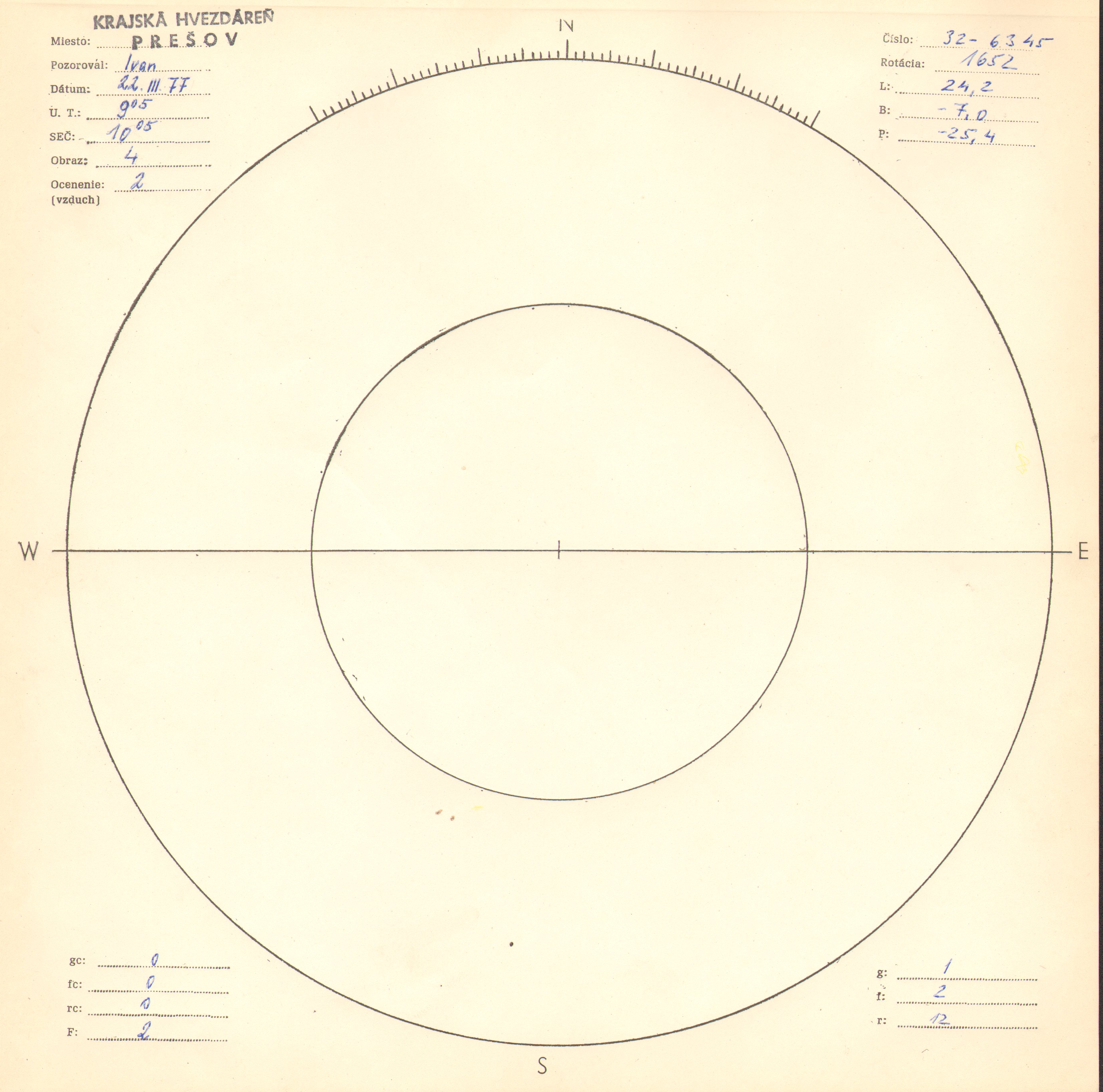 Obrázok zákresu Slnka na deň 22.03.1977