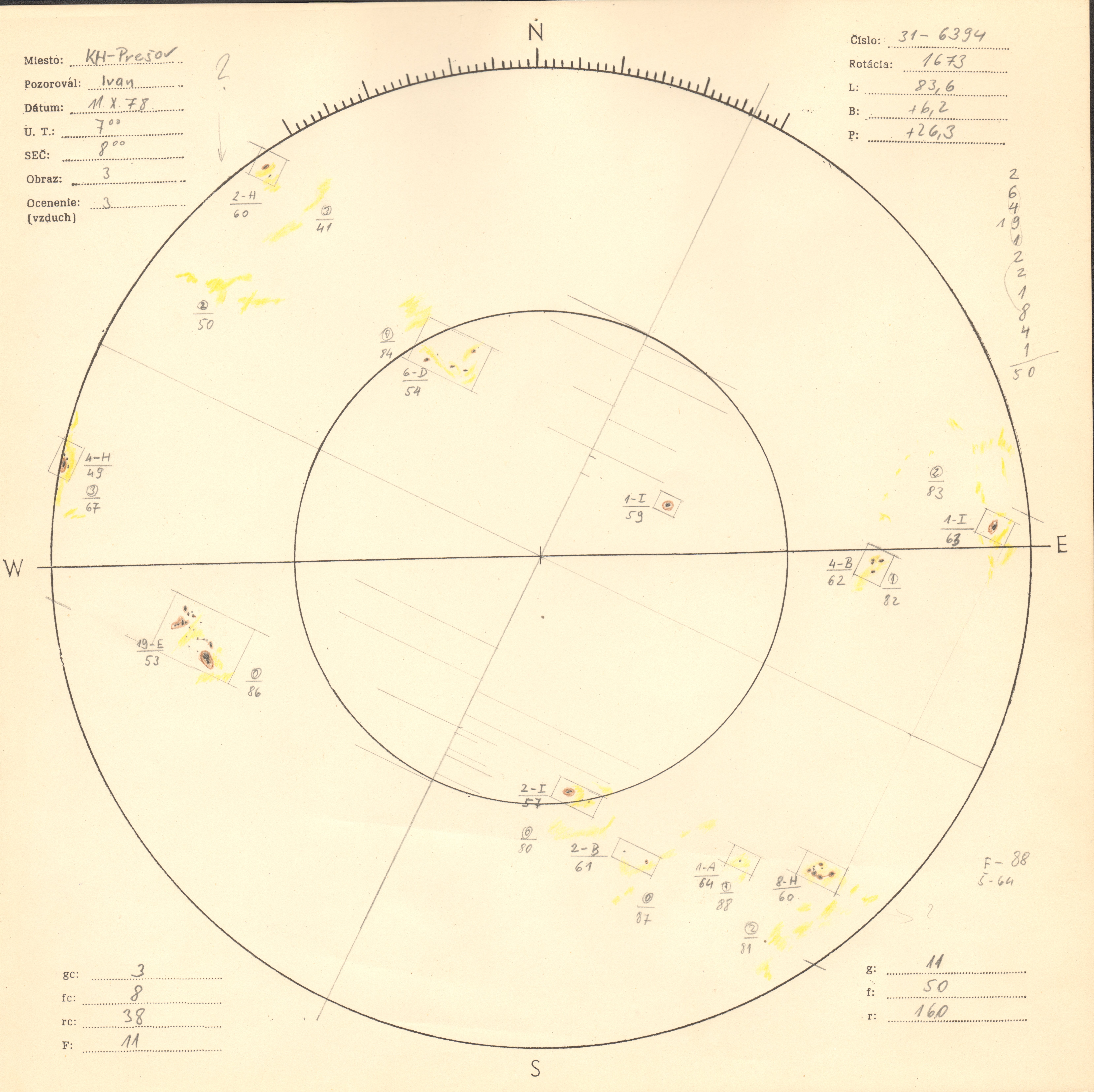 Obrázok zákresu Slnka na deň 11.10.1978