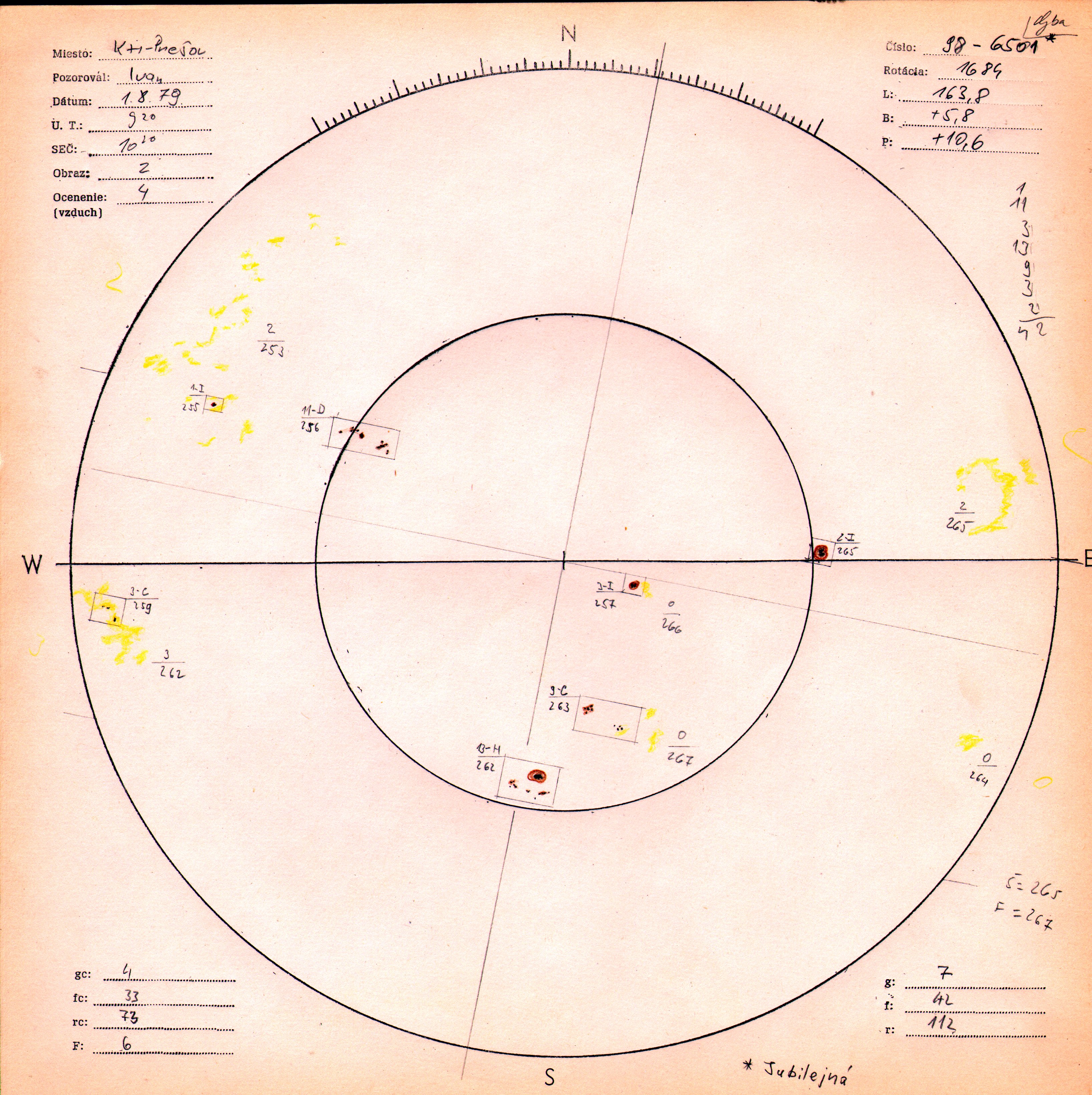 Obrázok zákresu Slnka na deň 01.08.1979