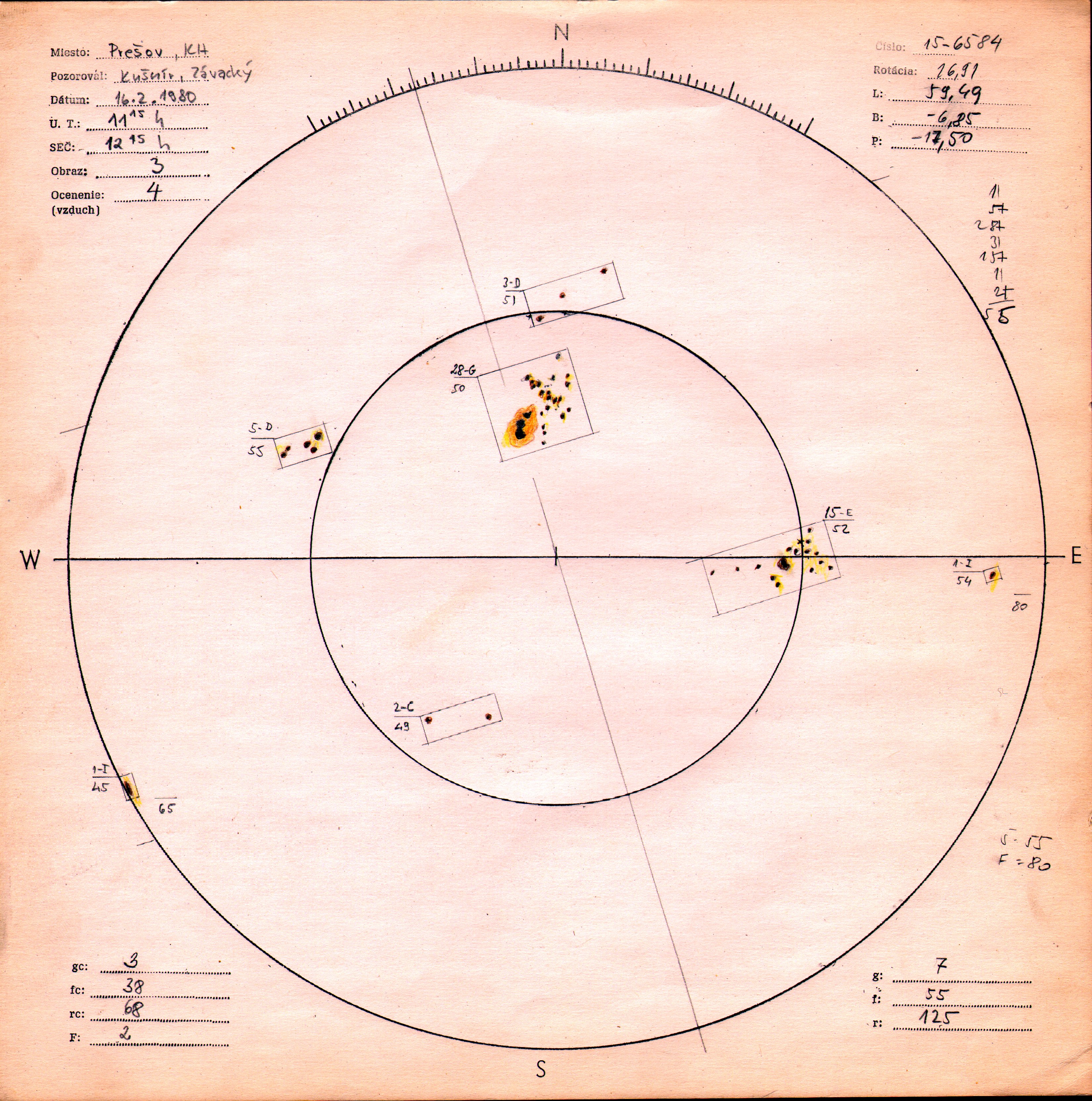 Obrázok zákresu Slnka na deň 16.02.1980