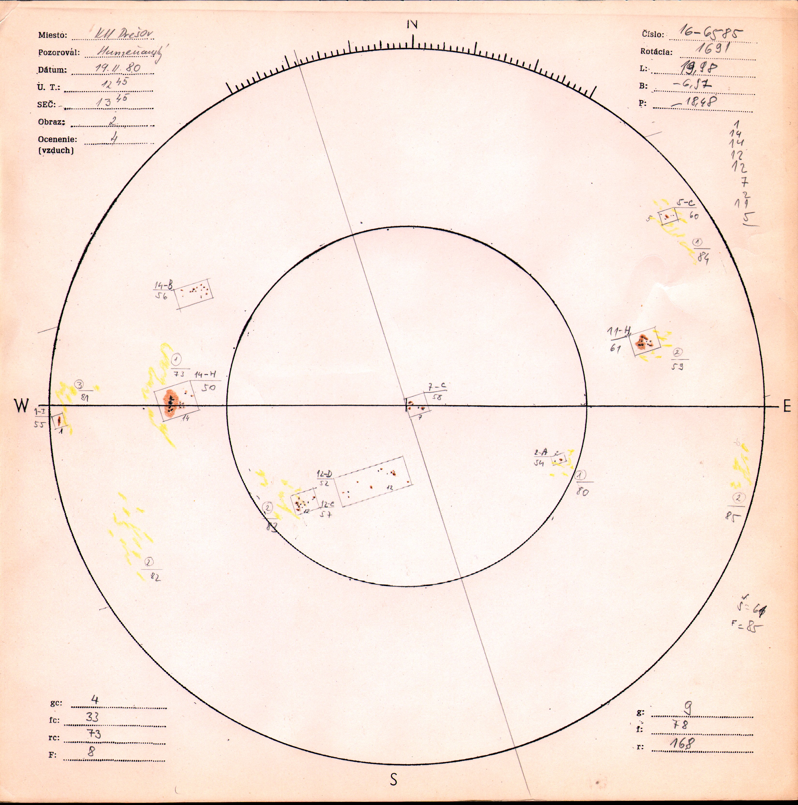 Obrázok zákresu Slnka na deň 19.02.1980