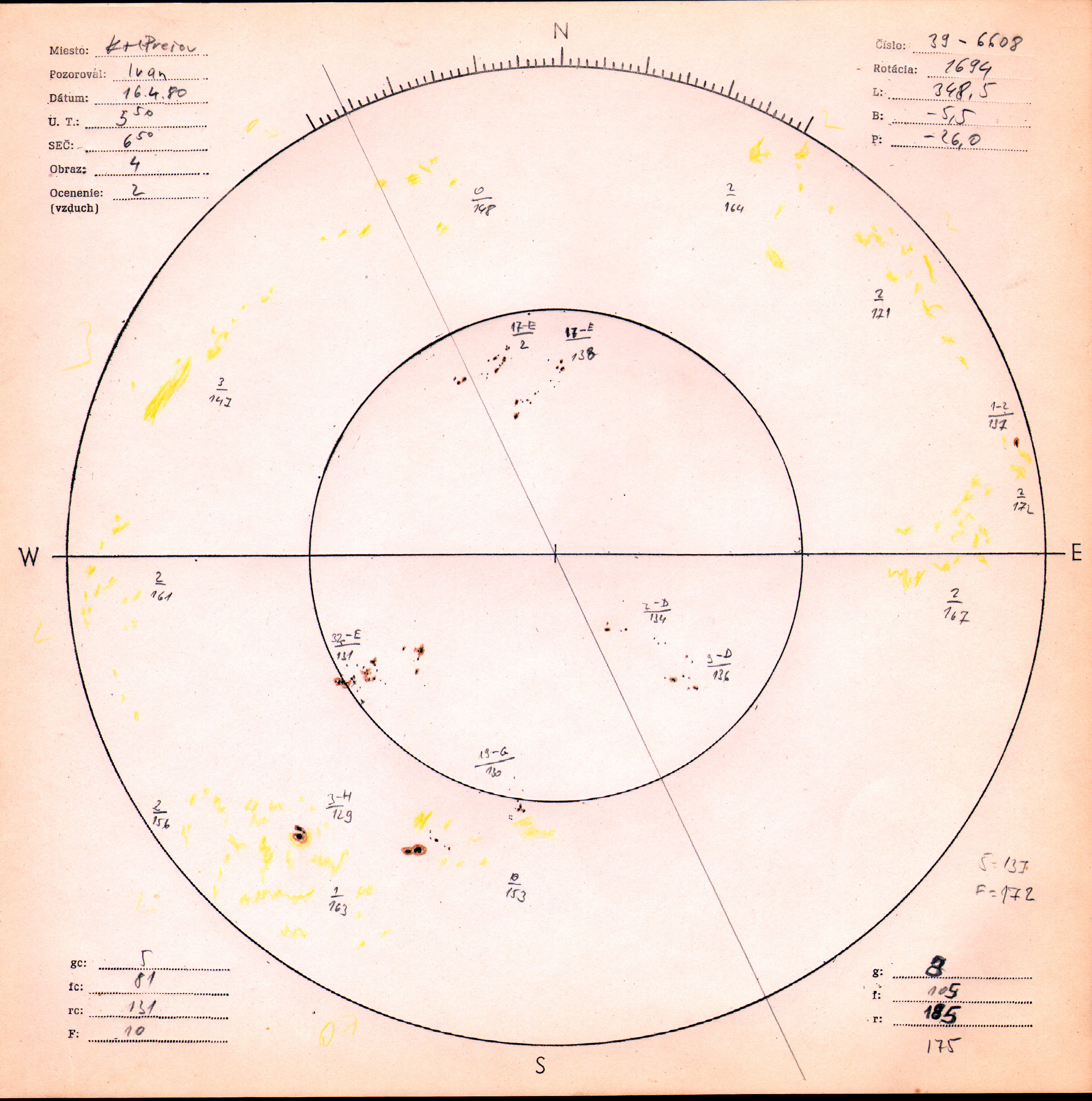 Obrázok zákresu Slnka na deň 16.04.1980