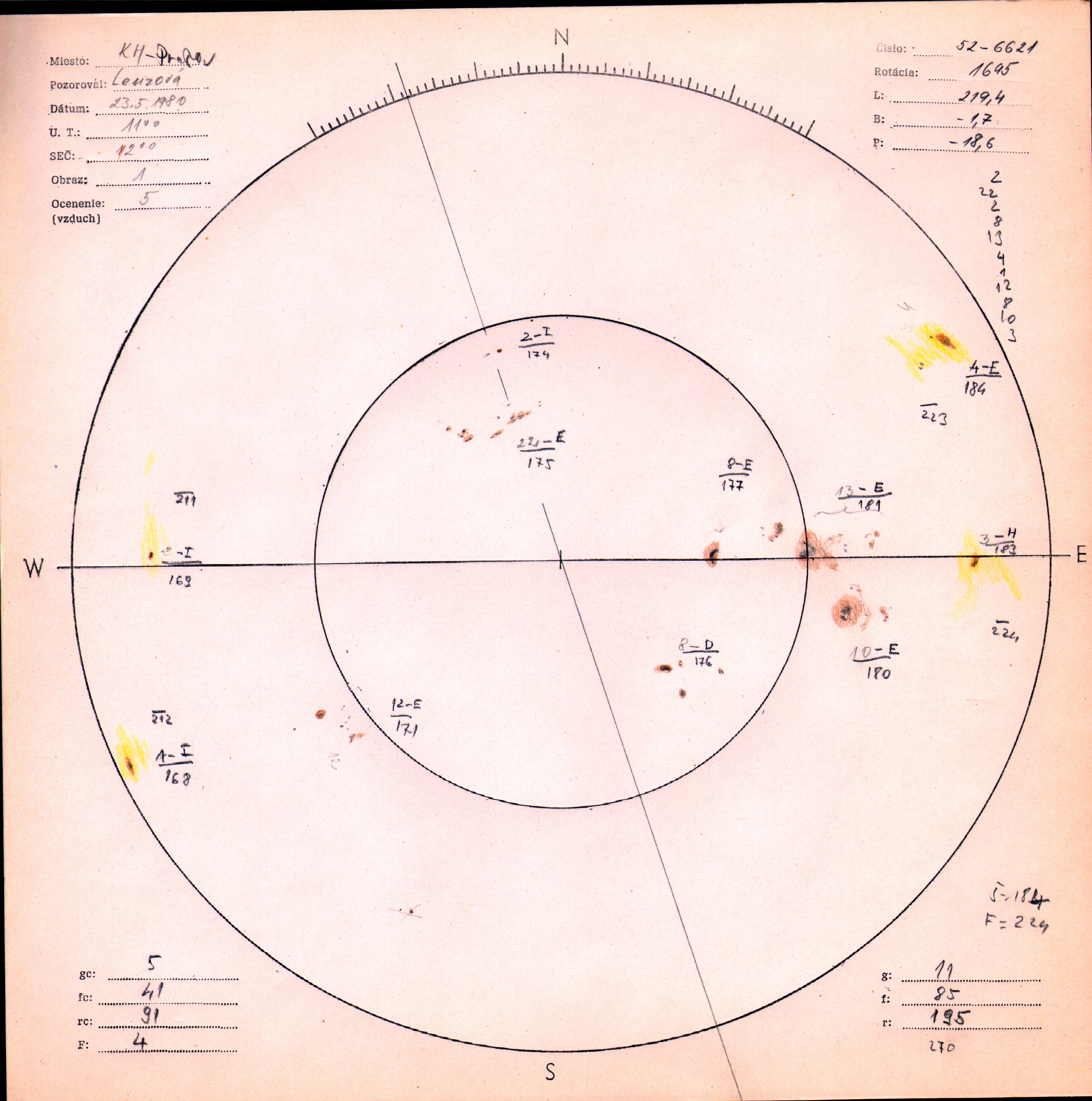 Obrázok zákresu Slnka na deň 23.05.1980