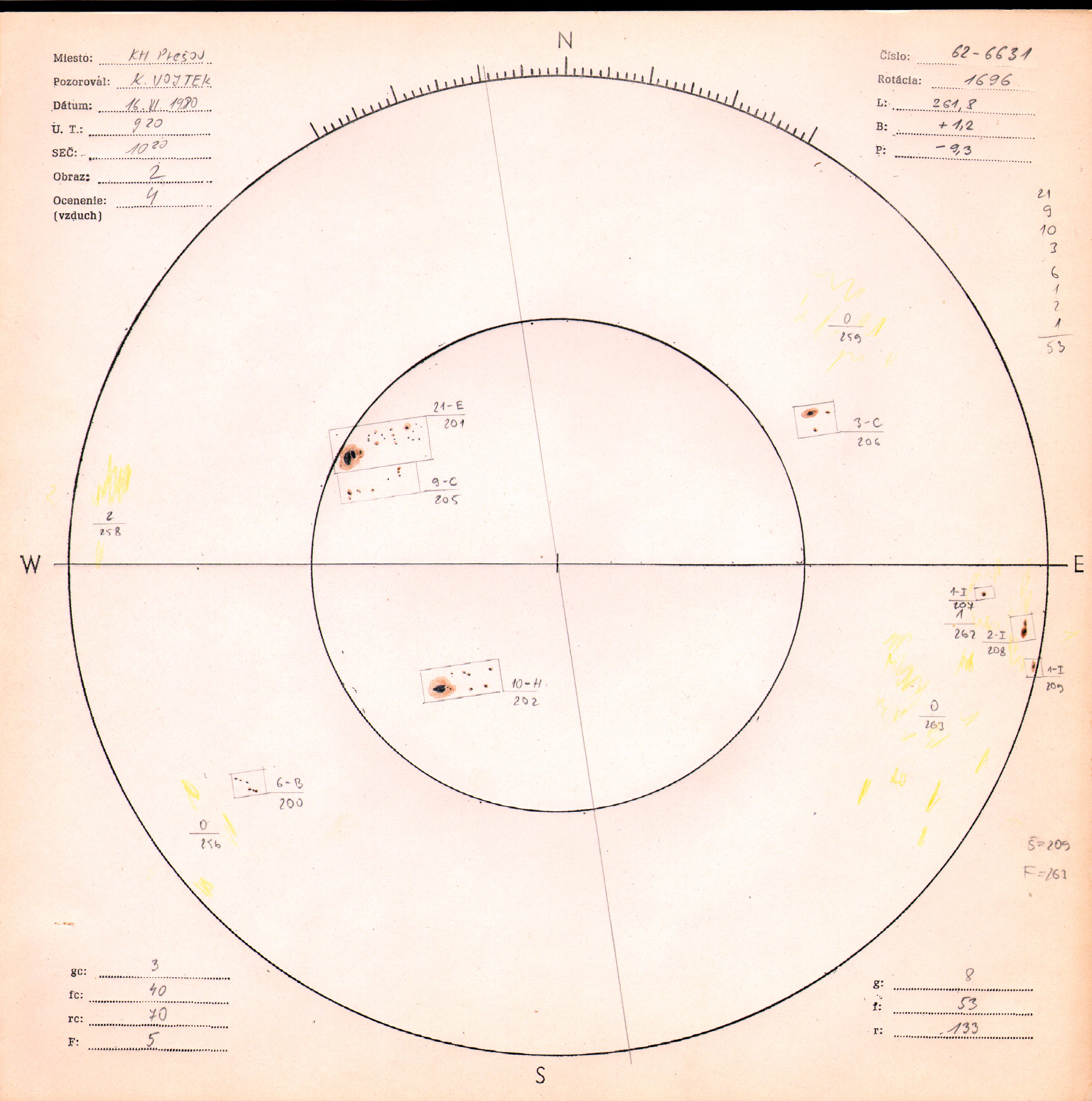 Obrázok zákresu Slnka na deň 16.06.1980