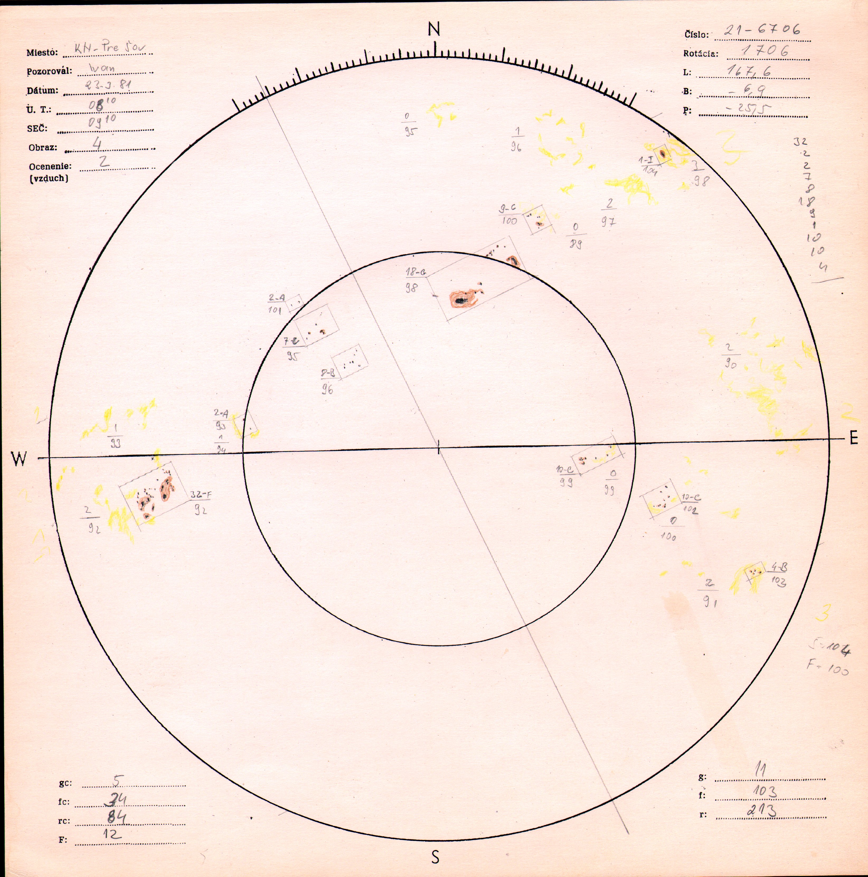 Obrázok zákresu Slnka na deň 23.03.1981