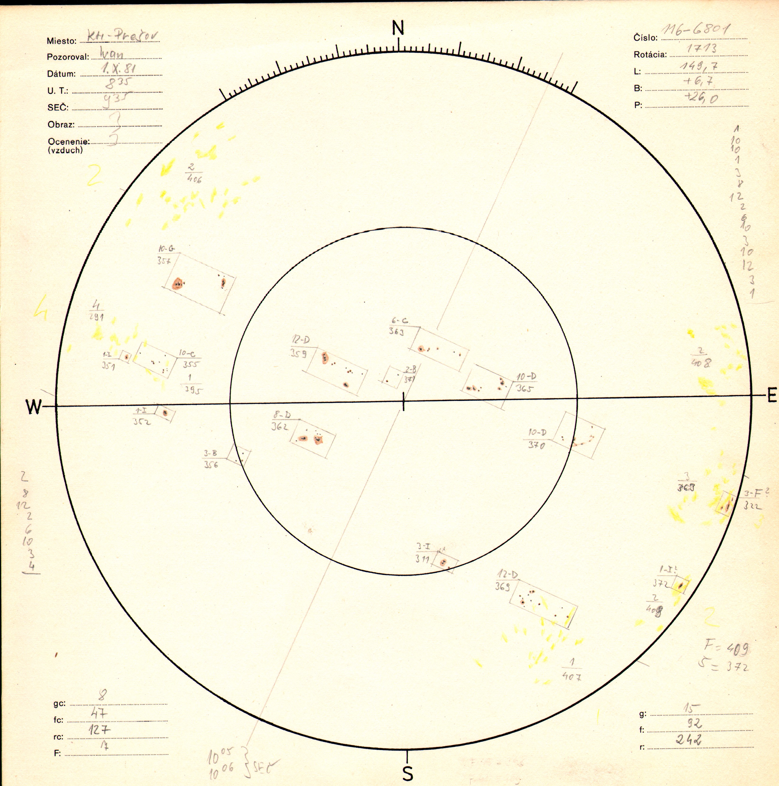 Obrázok zákresu Slnka na deň 01.10.1981
