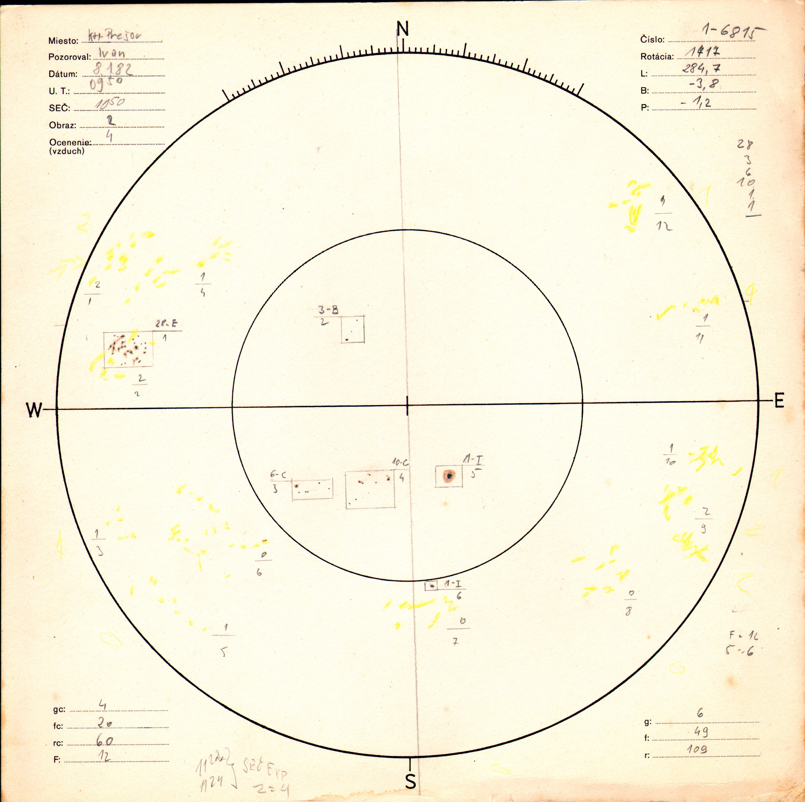 Obrázok zákresu Slnka na deň 08.01.1982