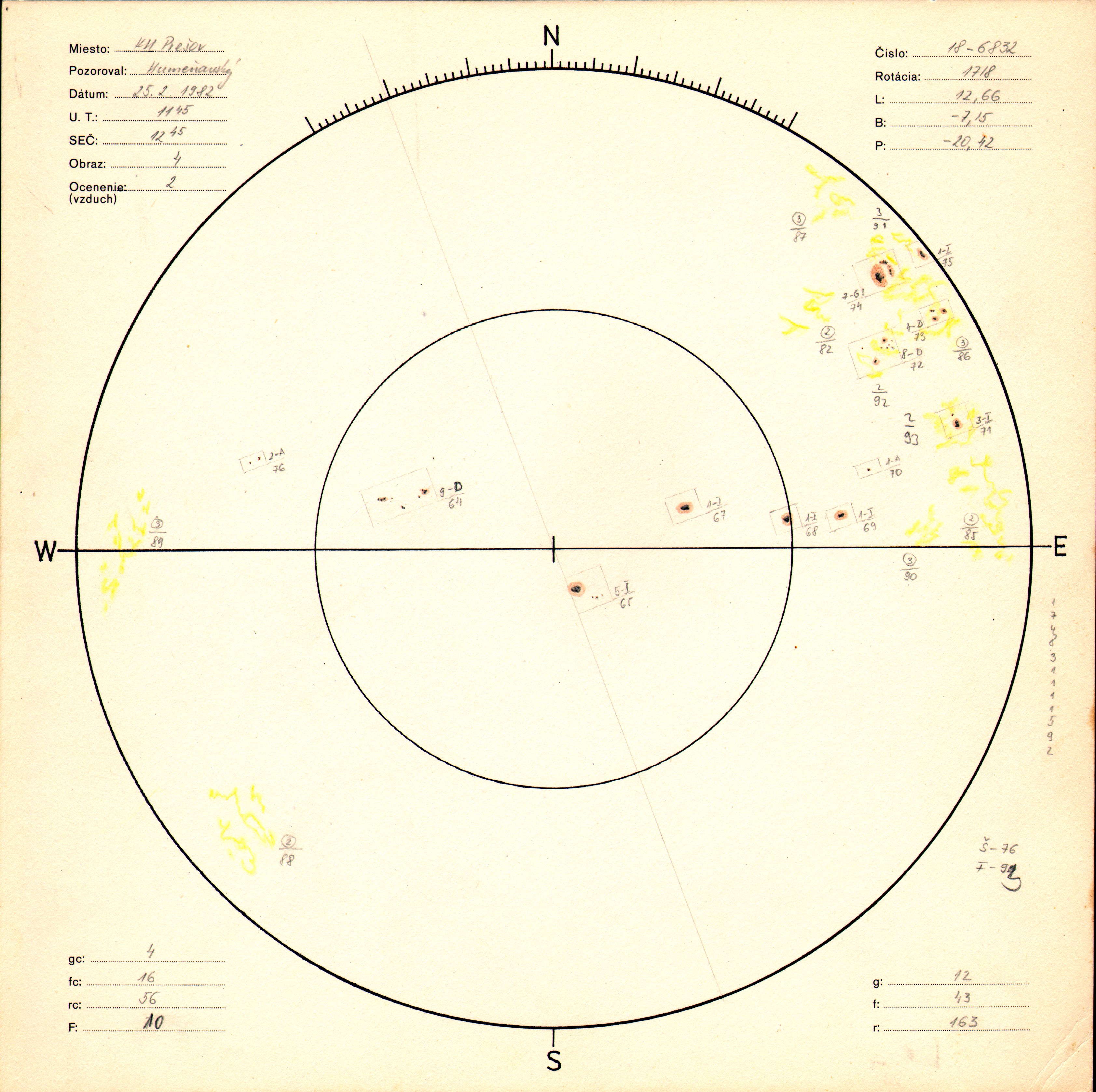 Obrázok zákresu Slnka na deň 25.02.1982