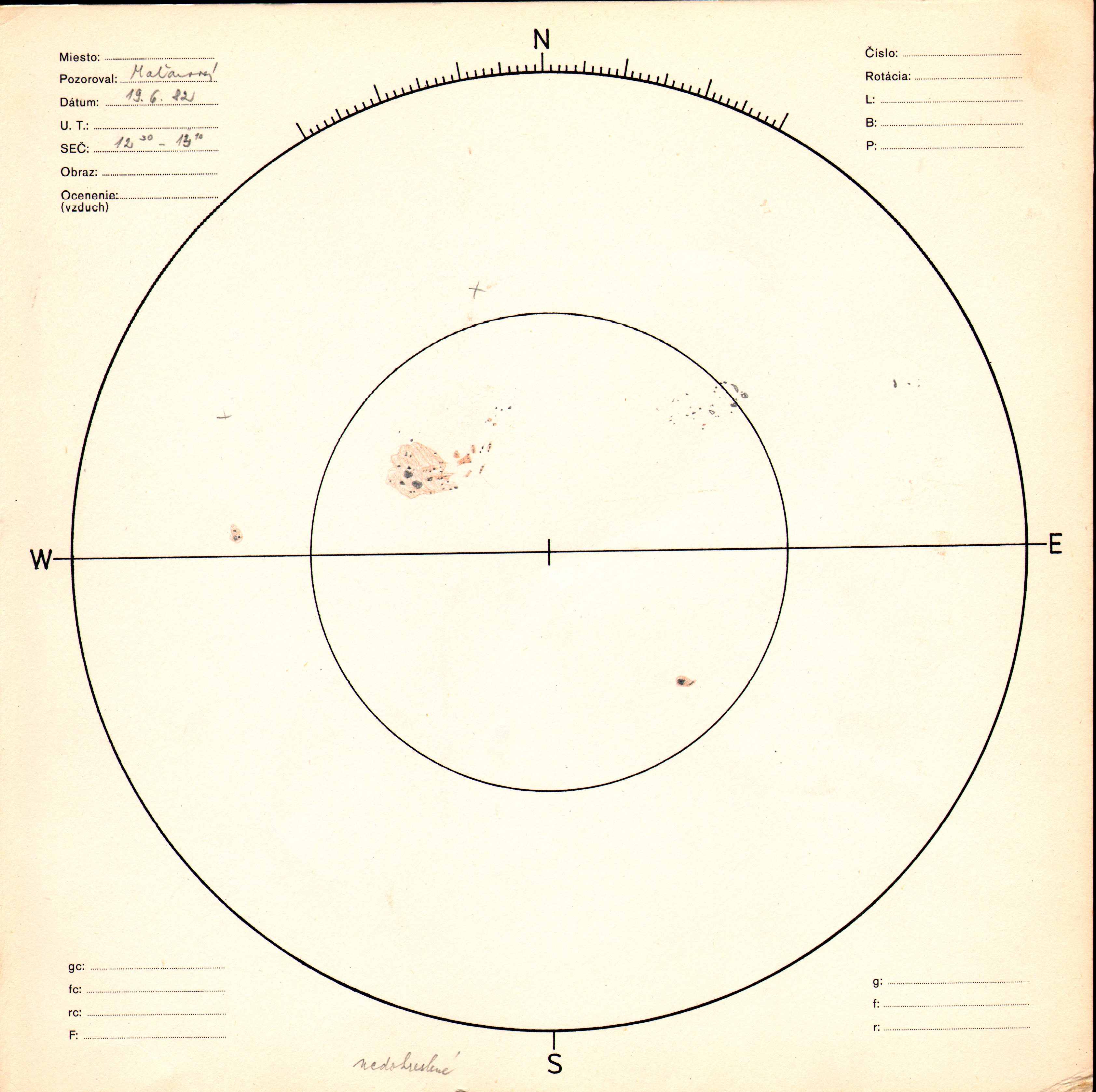 Obrázok zákresu Slnka na deň 19.06.1982
