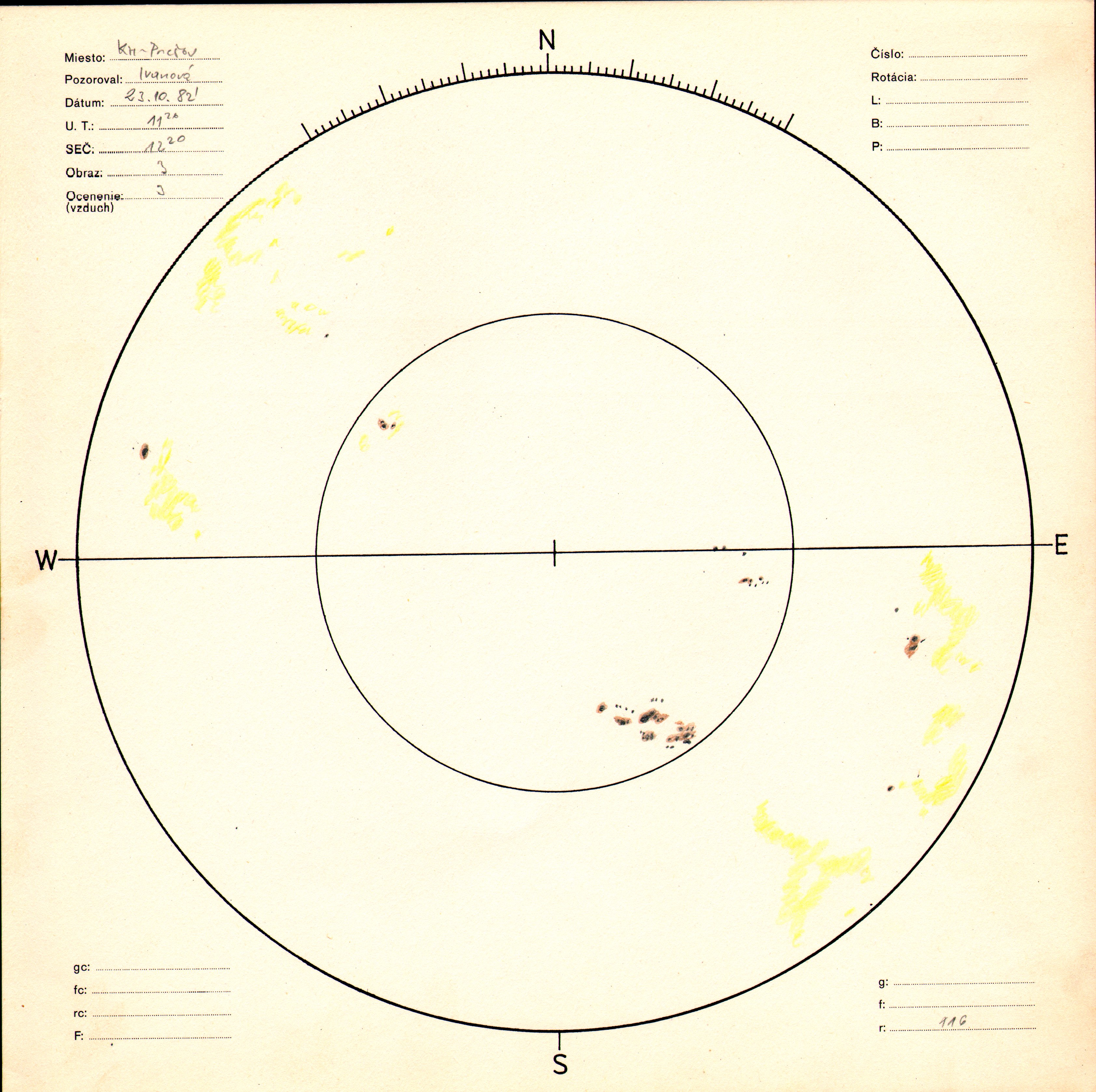 Obrázok zákresu Slnka na deň 23.10.1982