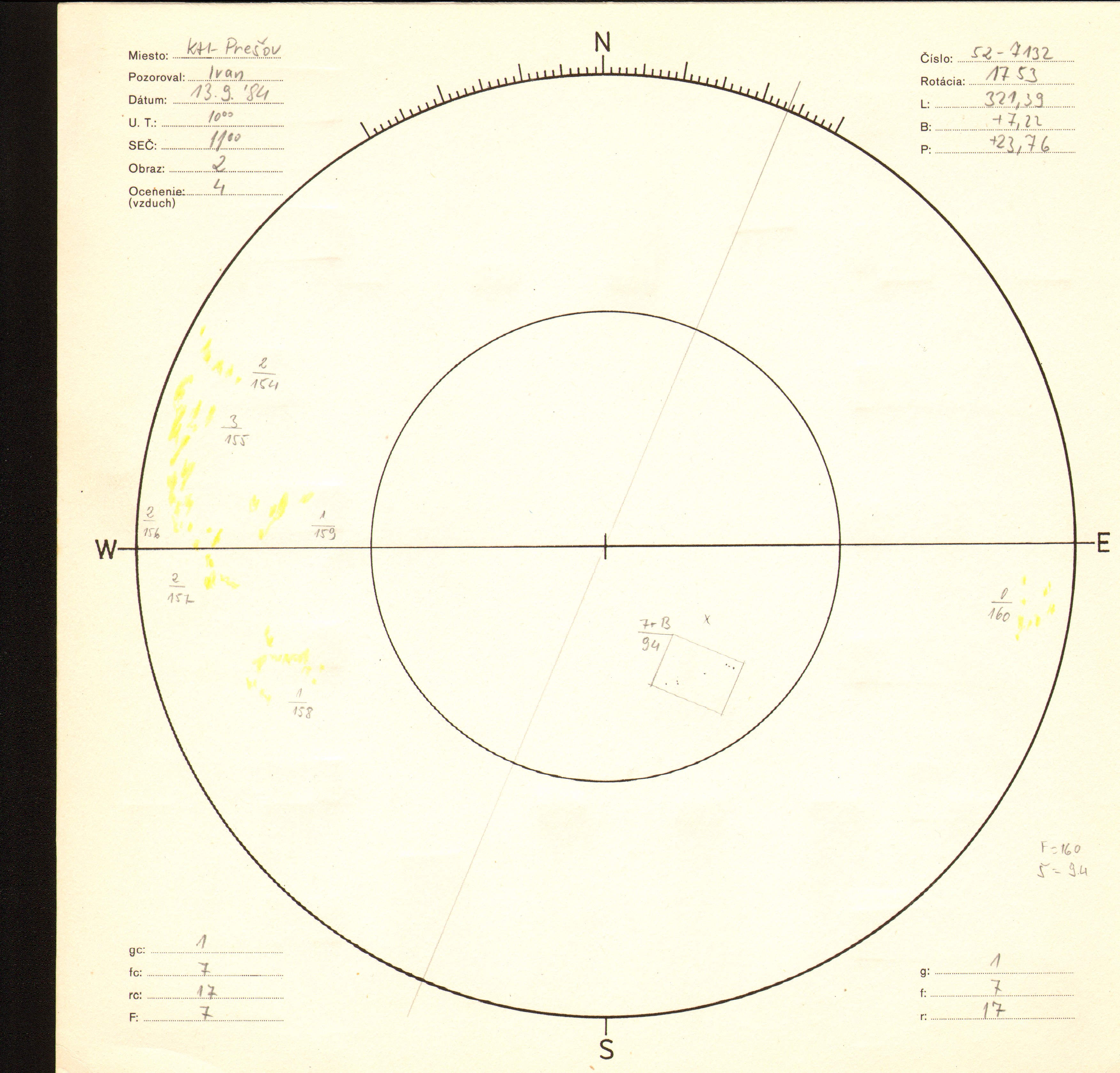 Obrázok zákresu Slnka na deň 13.09.1984