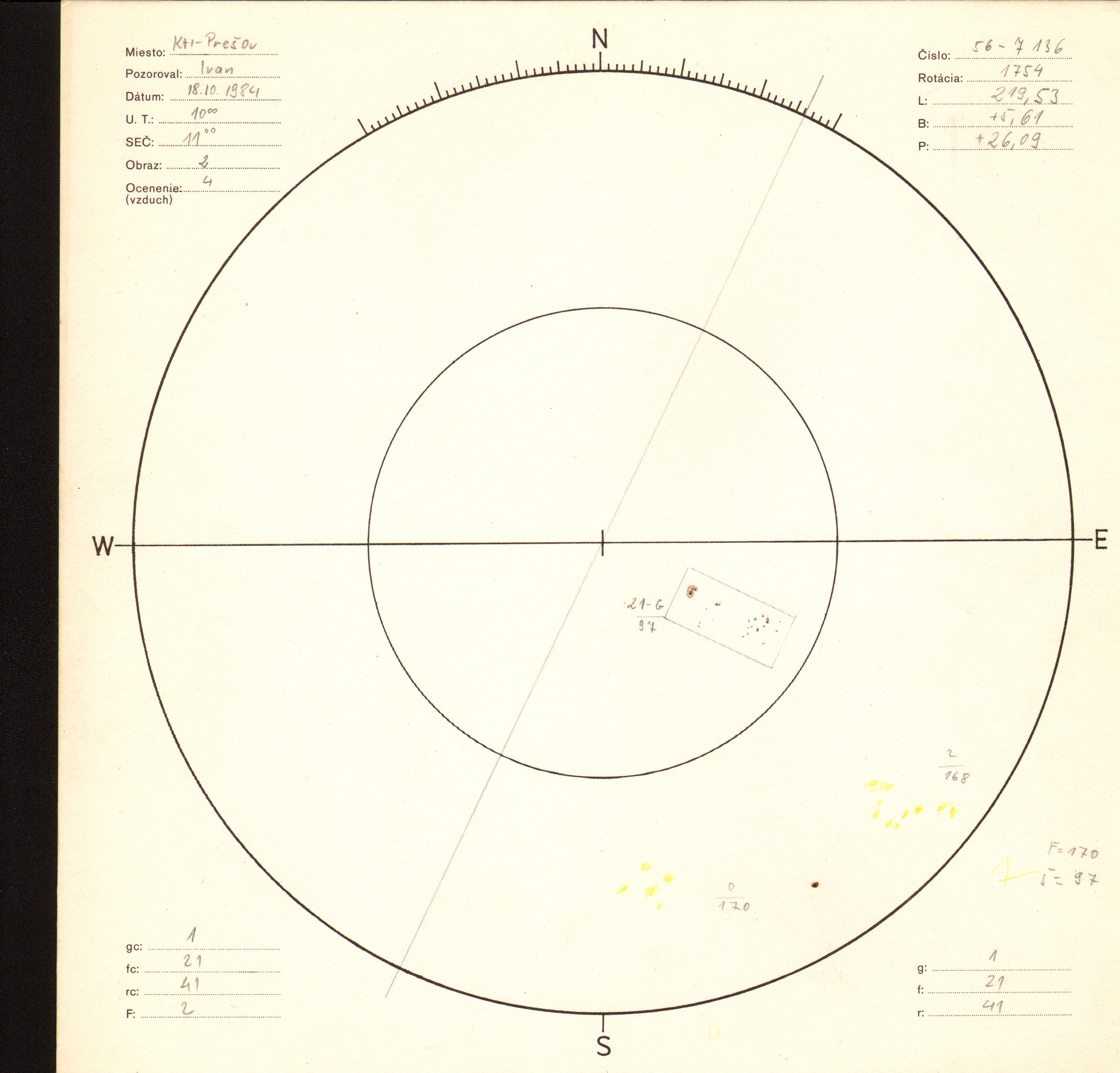 Obrázok zákresu Slnka na deň 18.10.1984