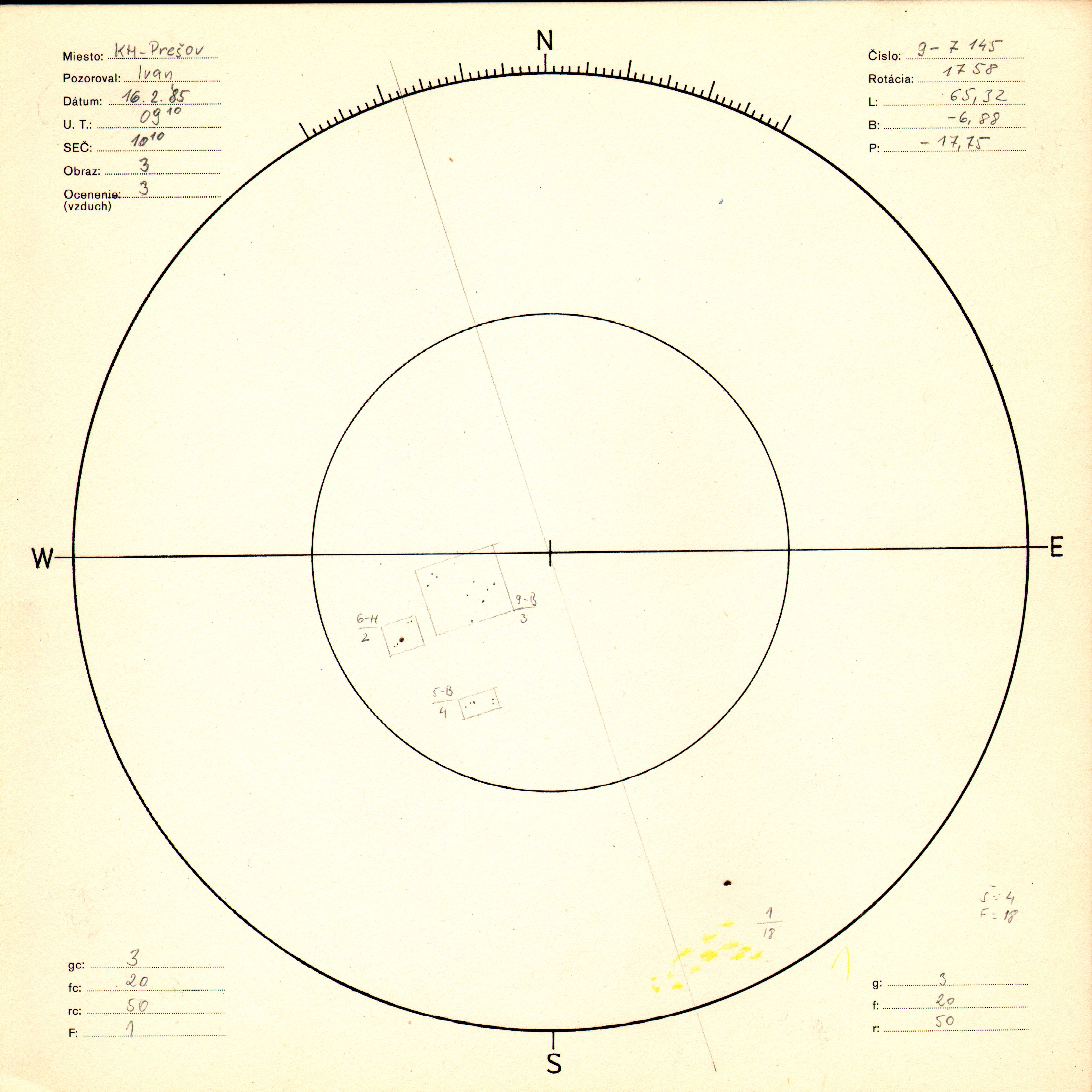 Obrázok zákresu Slnka na deň 16.02.1985