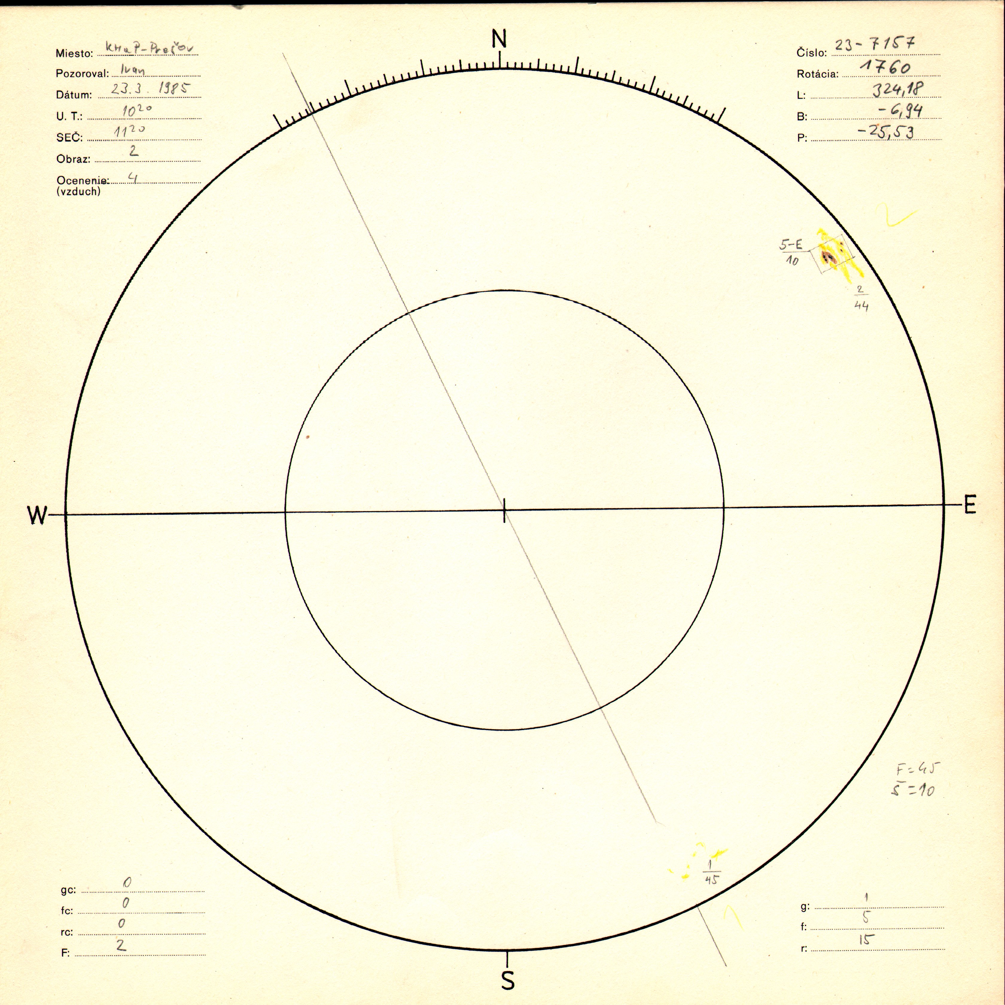 Obrázok zákresu Slnka na deň 23.03.1985