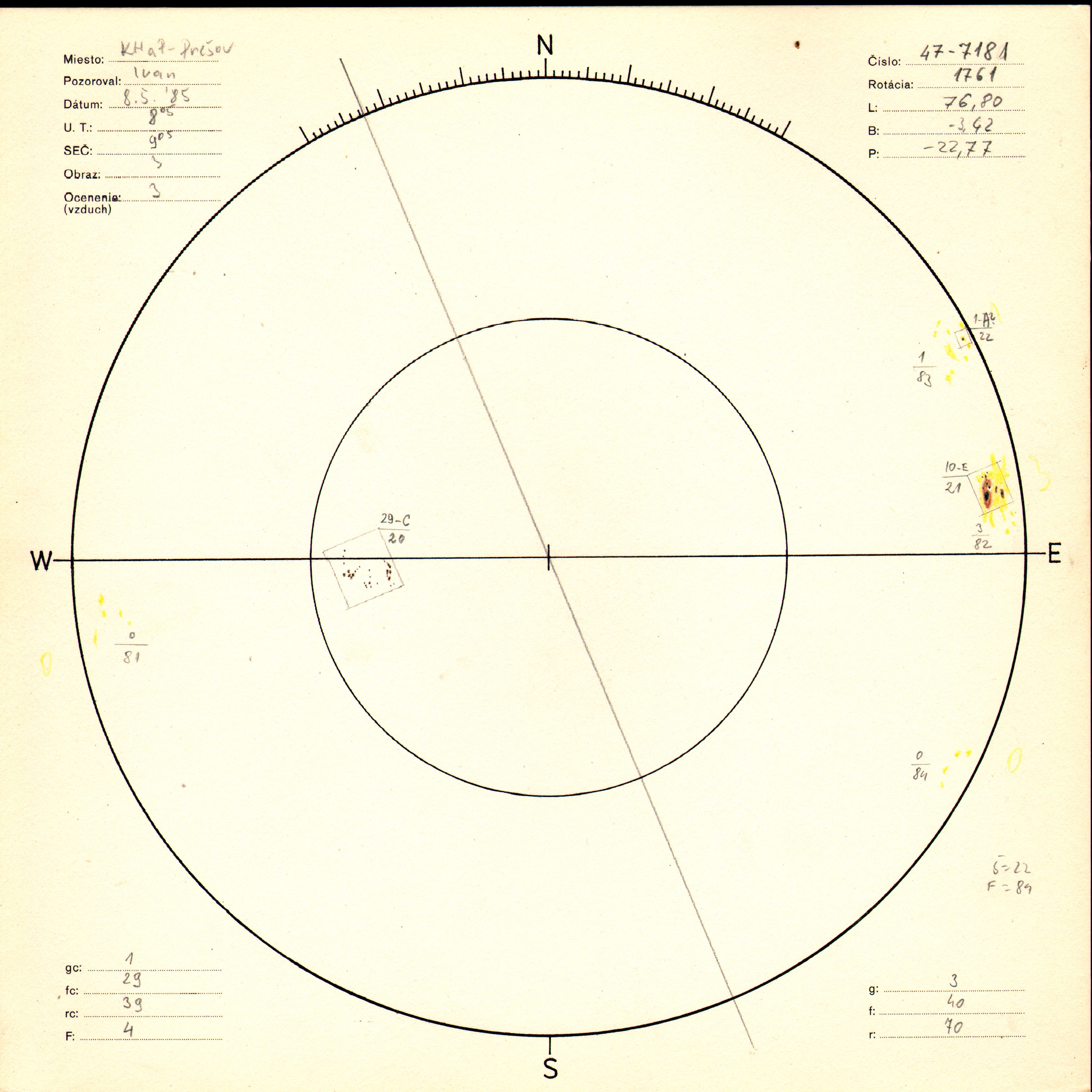 Obrázok zákresu Slnka na deň 08.05.1985