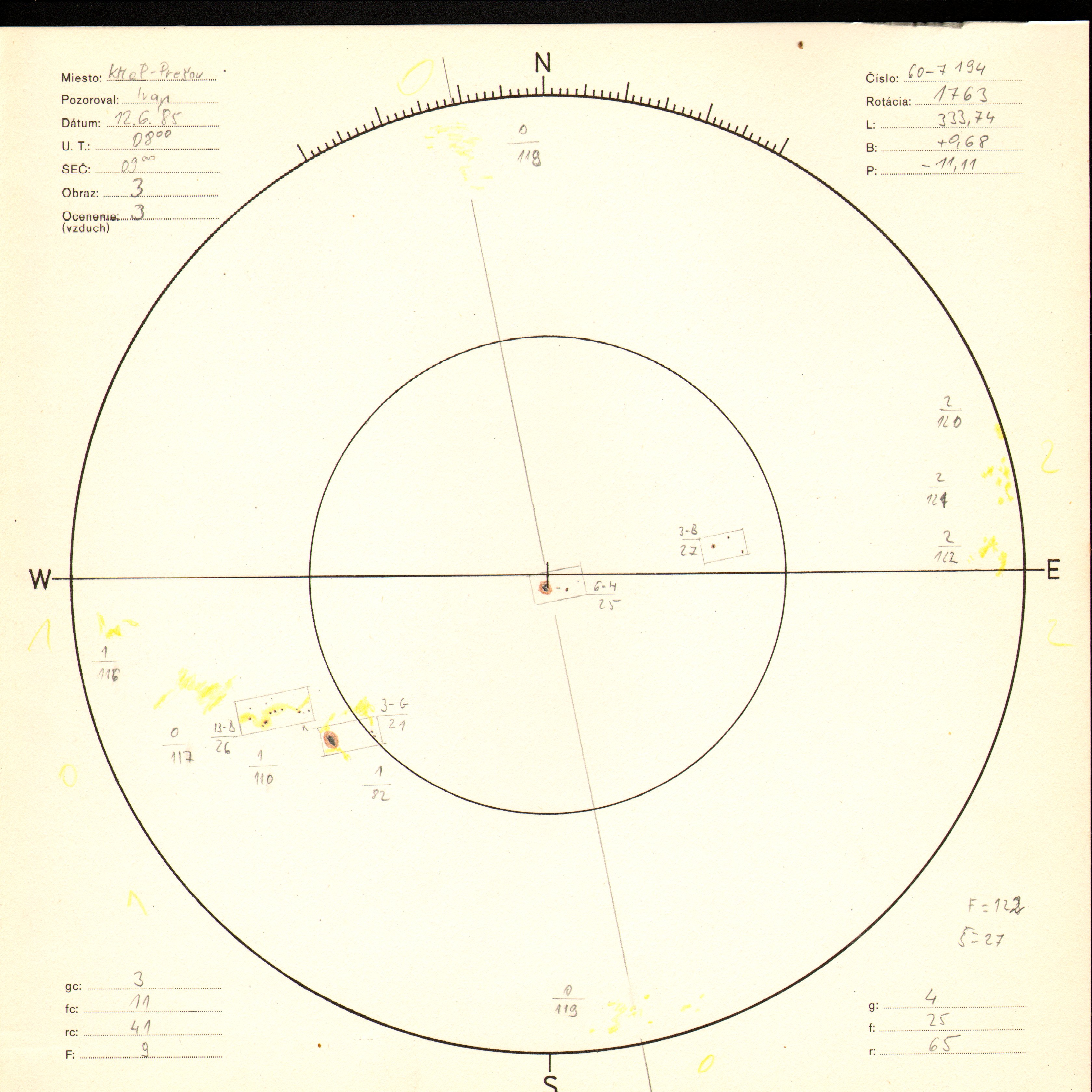 Obrázok zákresu Slnka na deň 12.06.1985